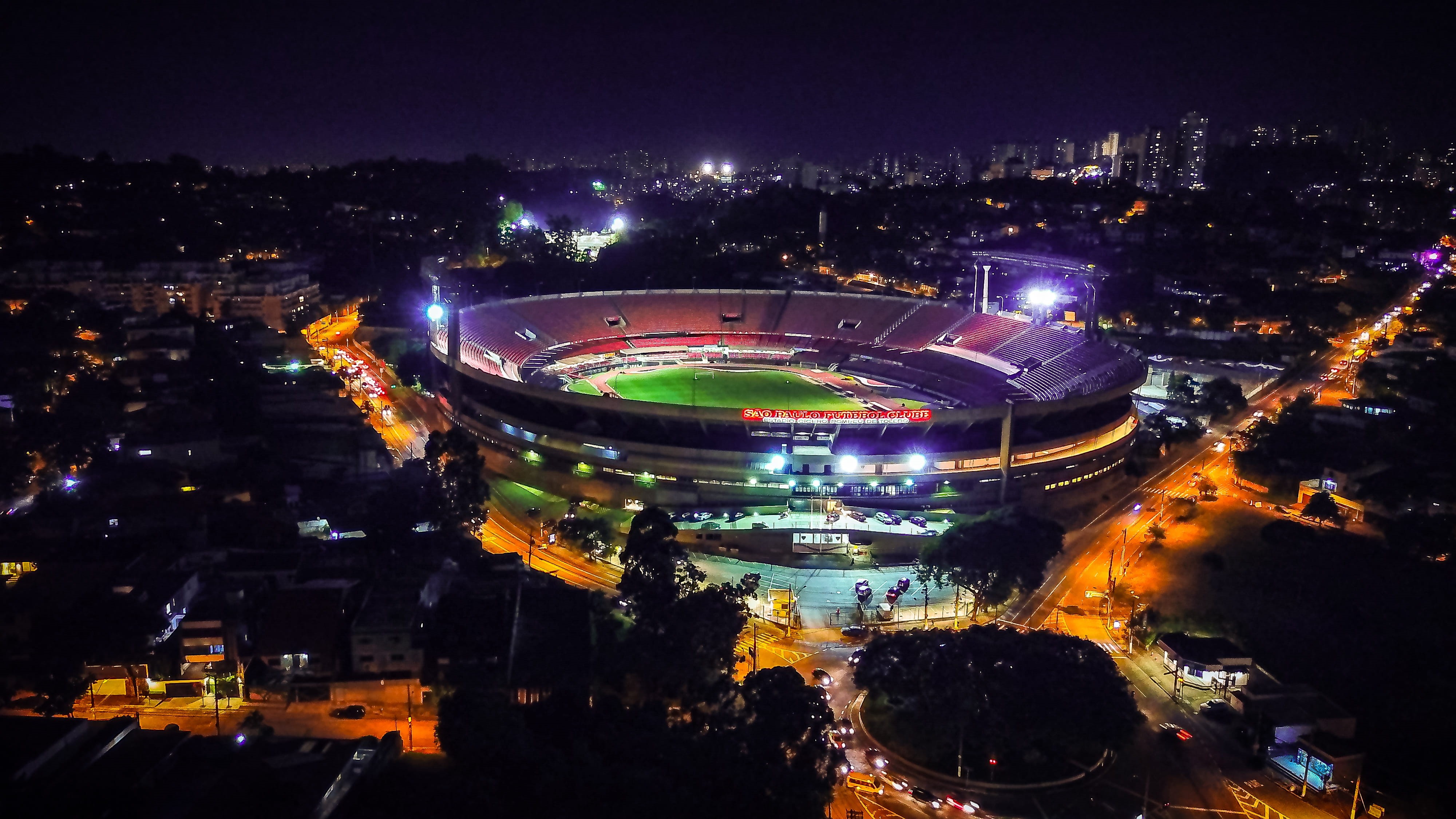 town, city, travel destinations, nightlife, urban, stadium, building exterior, person, road, arena, city life, 4K, cityscape, scenery, high angle view, HD Wallpaper