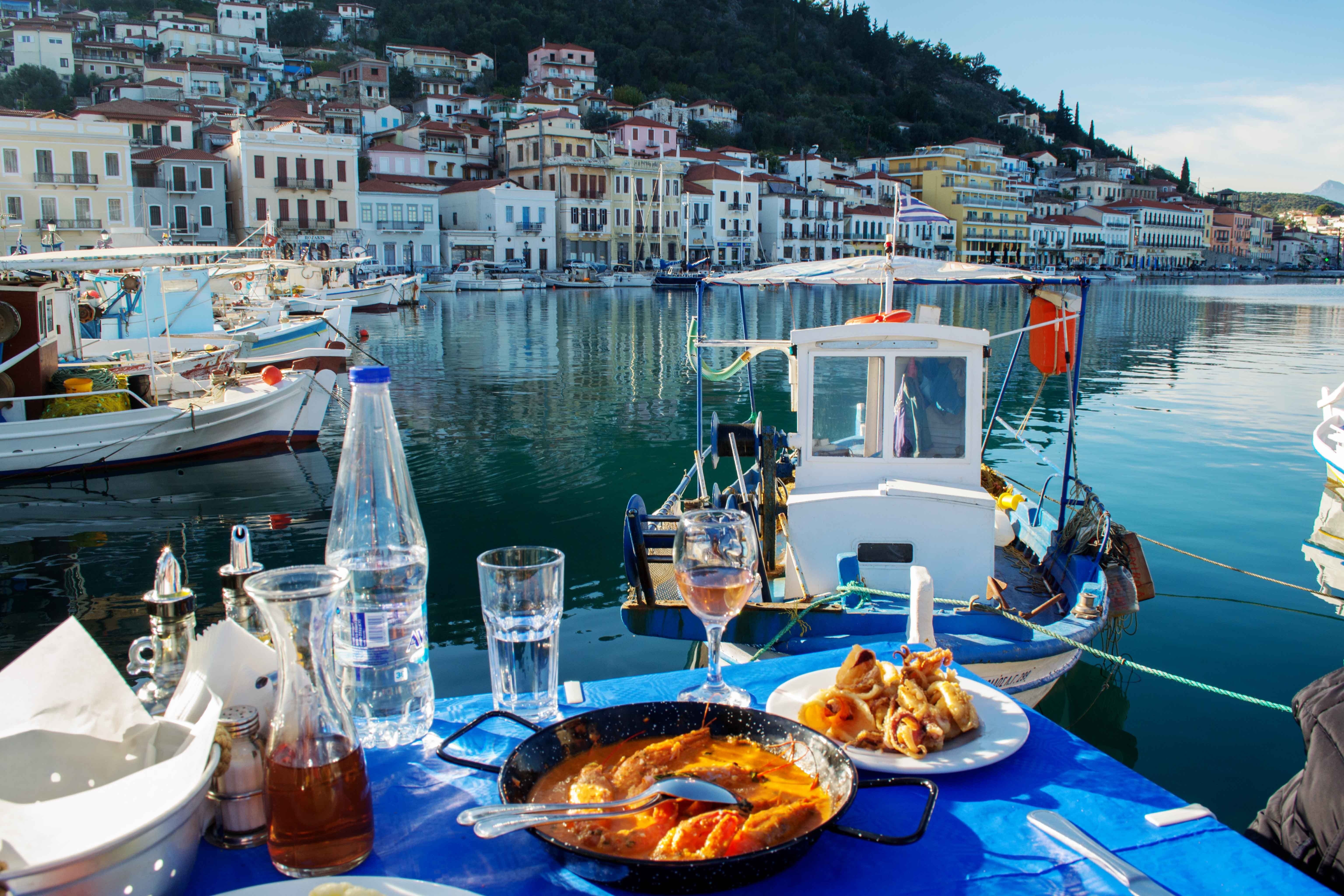 5K, seafood, boat, sunlight, mani, peloponnese, postcard, travel, scenery, nautical vessel, day, architecture, water, greek, bay, ancient, village, holiday, HD Wallpaper