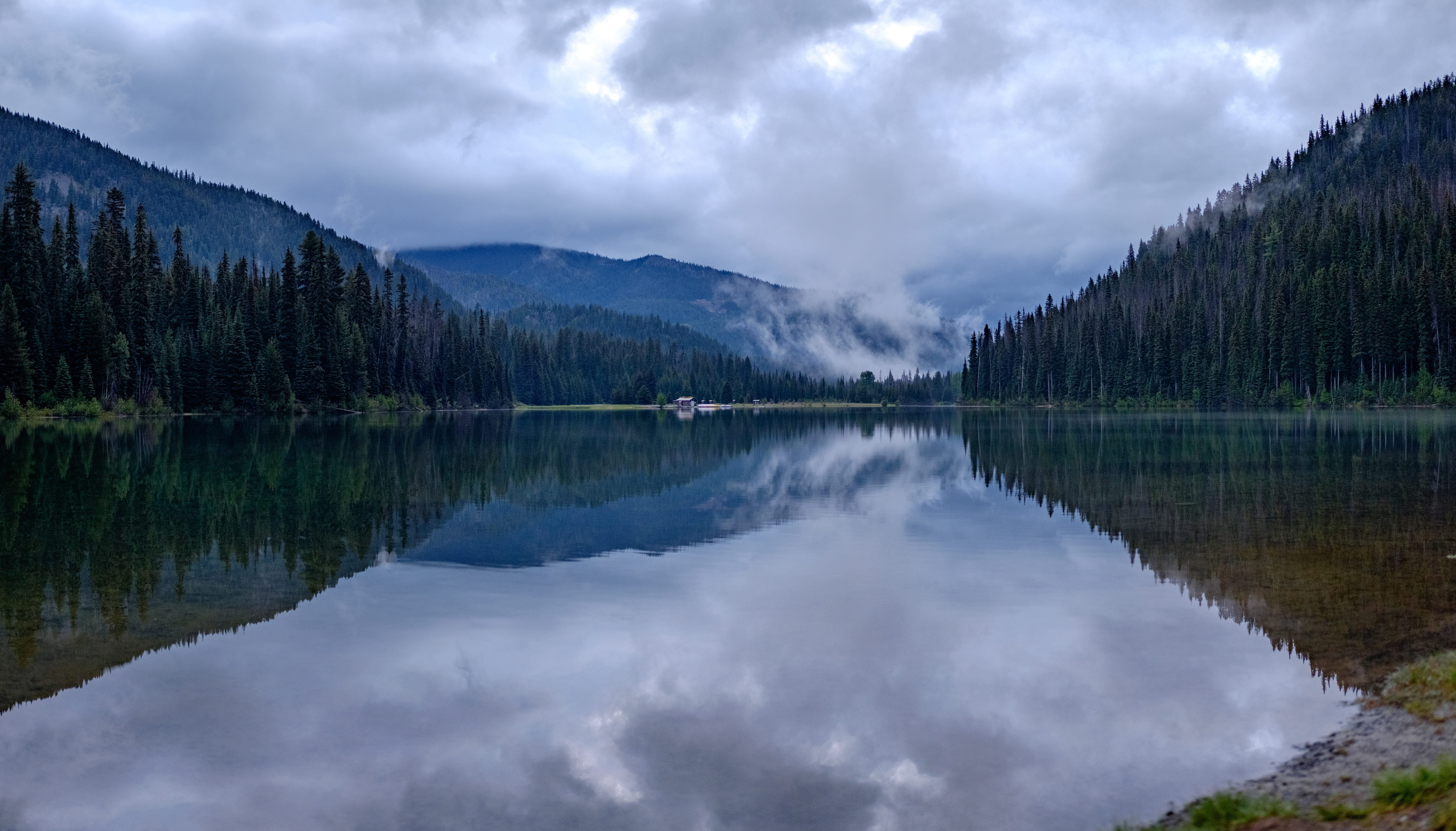 mirror, idyllic, remote, trees, plant, water, fog, tranquil scene, non-urban scene, lightning lake campground amphitheatre, tree, pine woodland, coniferous tree, HD Wallpaper