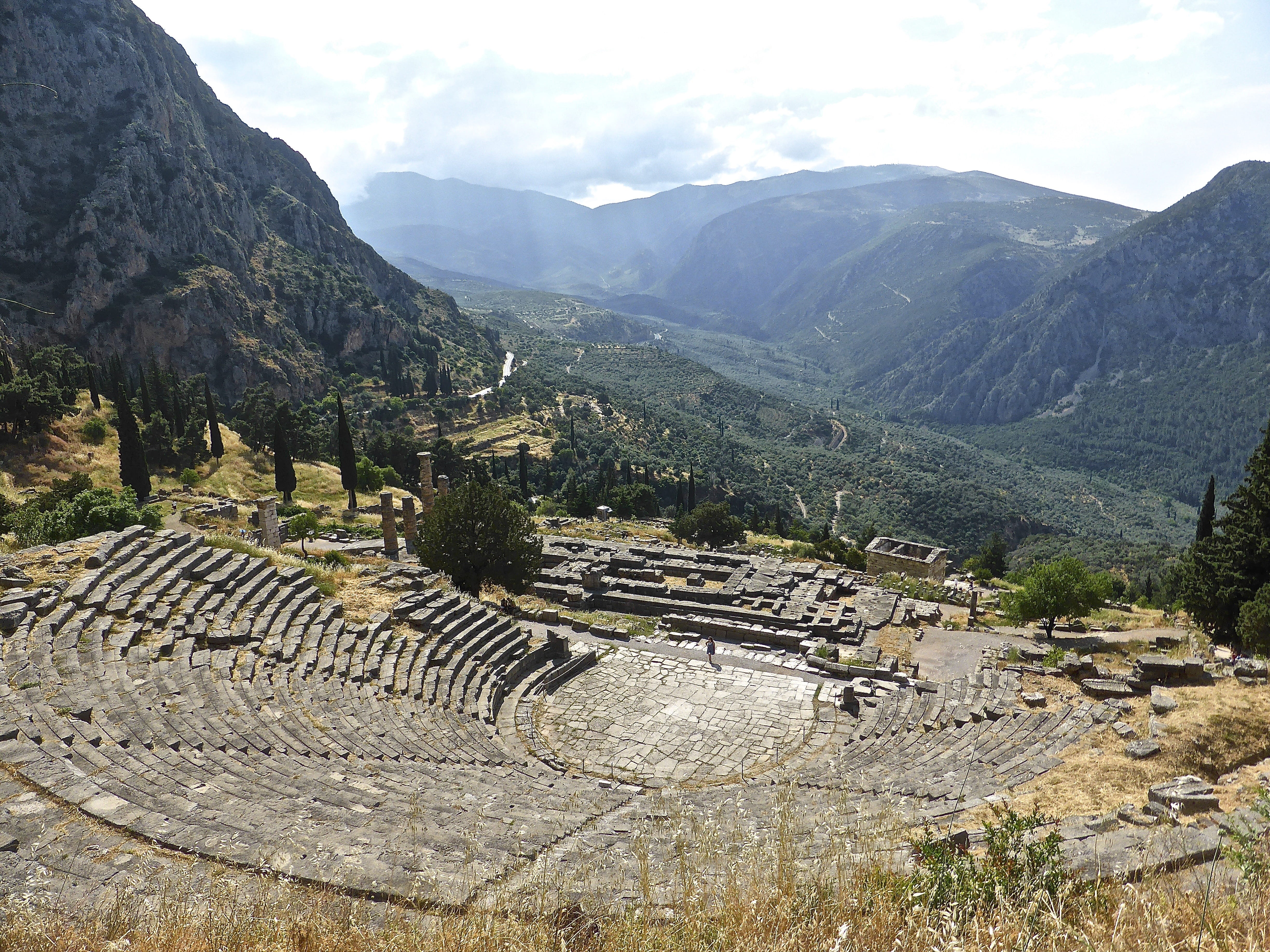old ruin, travel destinations, outdoors, 4K, ruined, built structure, mountain, ancient, nature, history, plant, Amphitheatre, cloudy, ancient history, HD Wallpaper