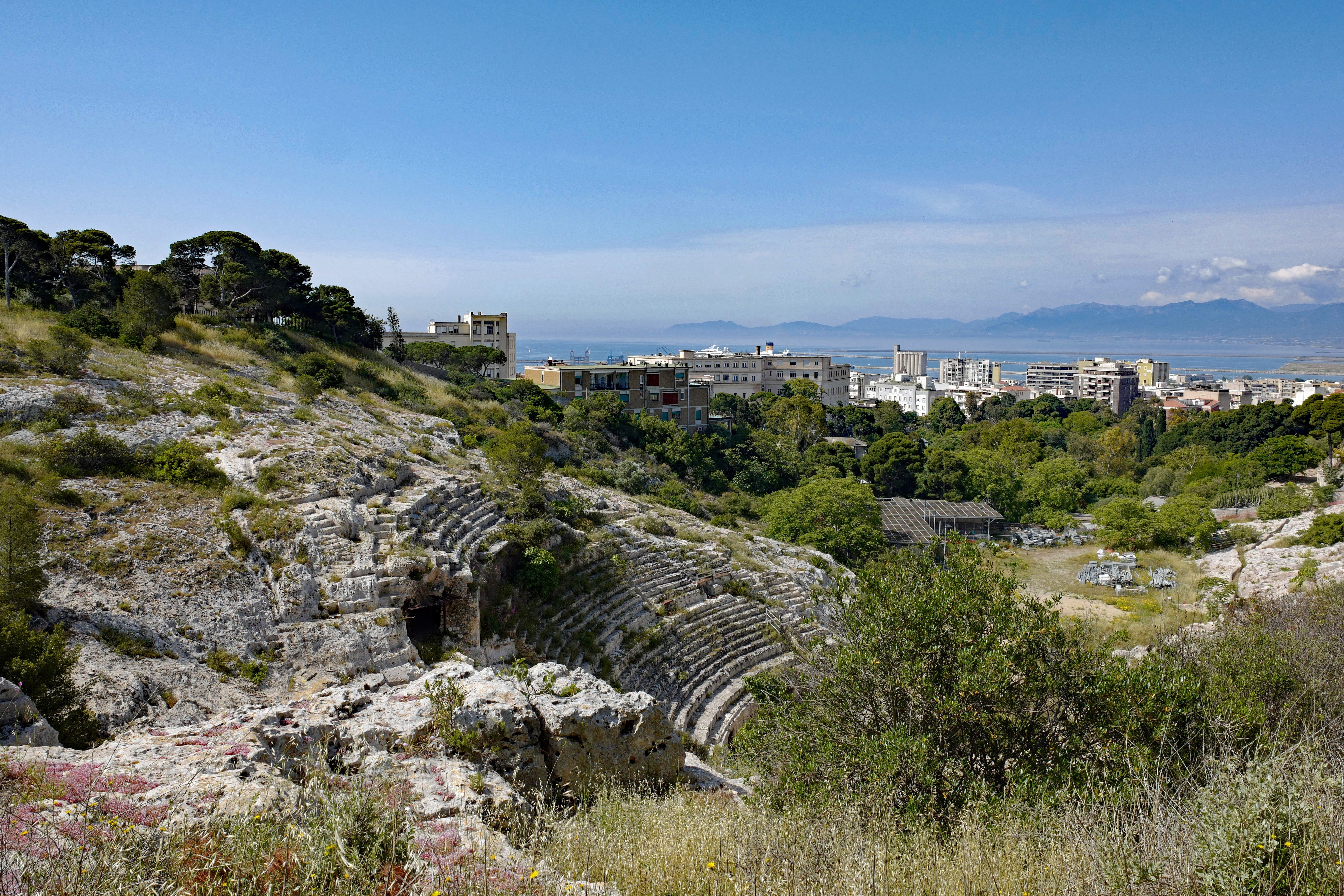 building exterior, outdoors, day, architecture, sardinia, scenics - nature, cagliari, water, no people, nature, tree, building, 5K, mountain, cityscape, HD Wallpaper