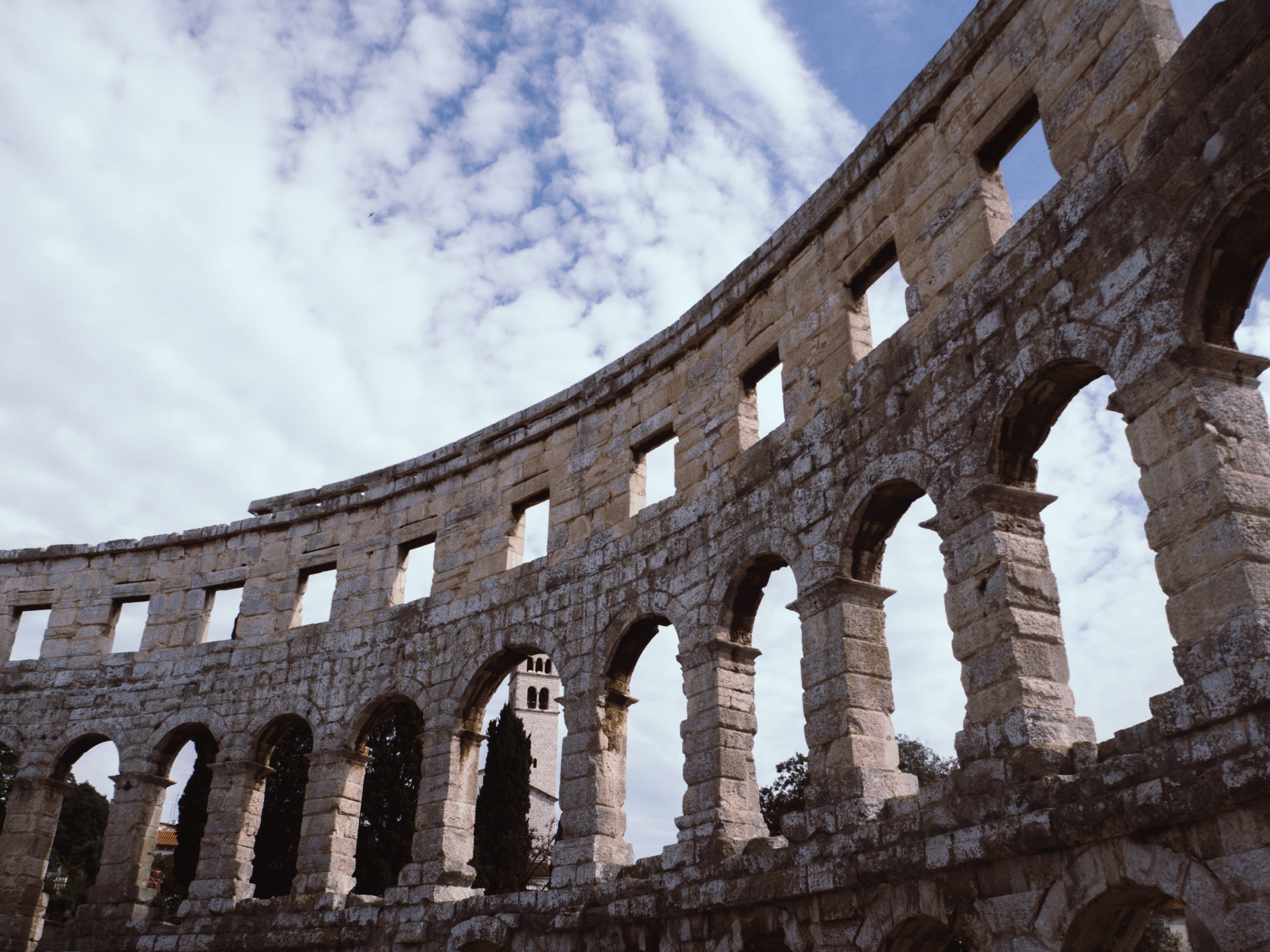 4K, outdoors, ancient civilization, theatre, heritage, roman, no people, amphitheatrum, built structure, amphitheater, tourism, arch, kolosseum, pula, HD Wallpaper