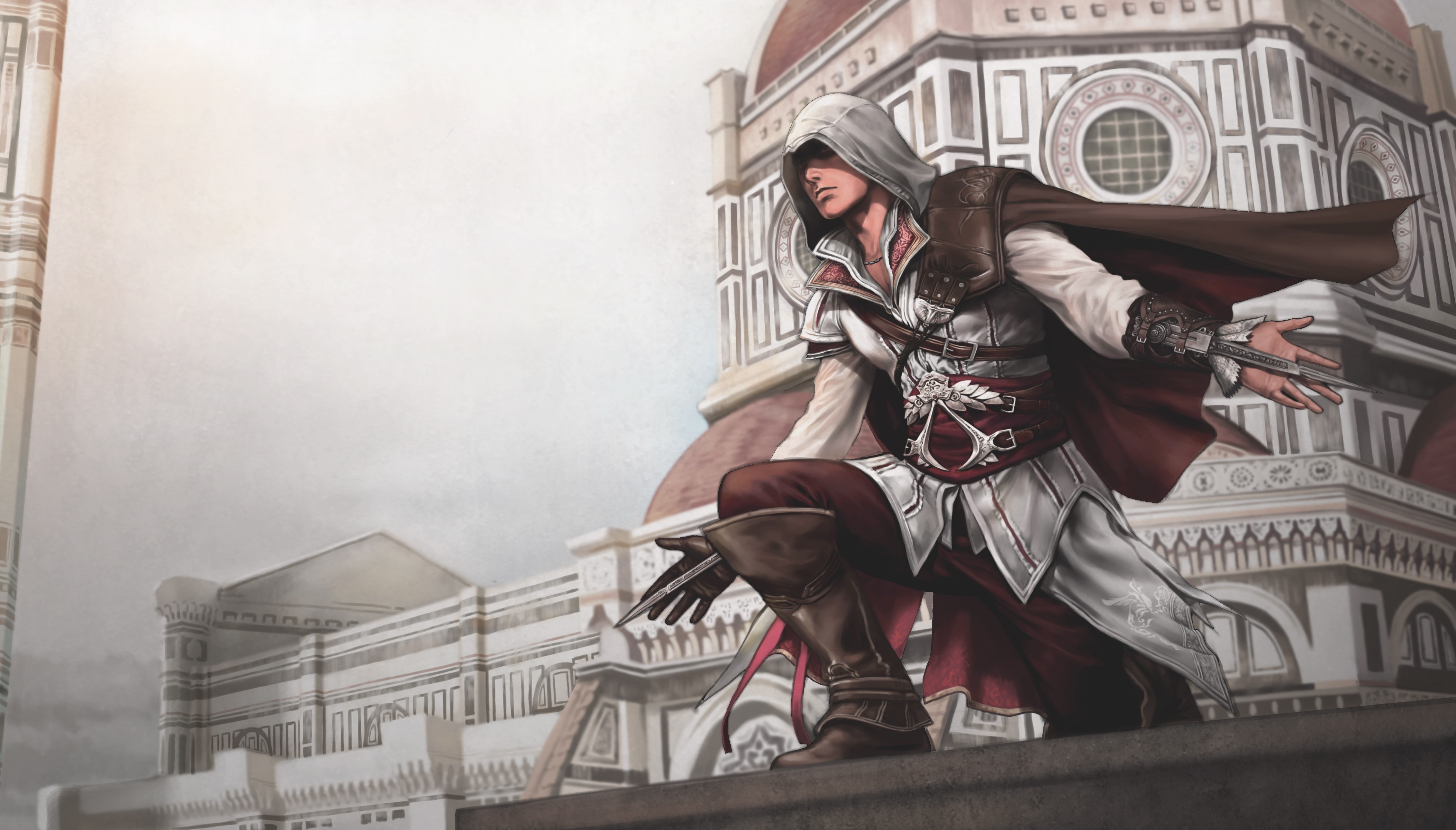 4K, artist, low angle view, building exterior, illustration, italy, urban Scene, holding, assassin, city, character, day, people, s, travel Destinations, HD Wallpaper