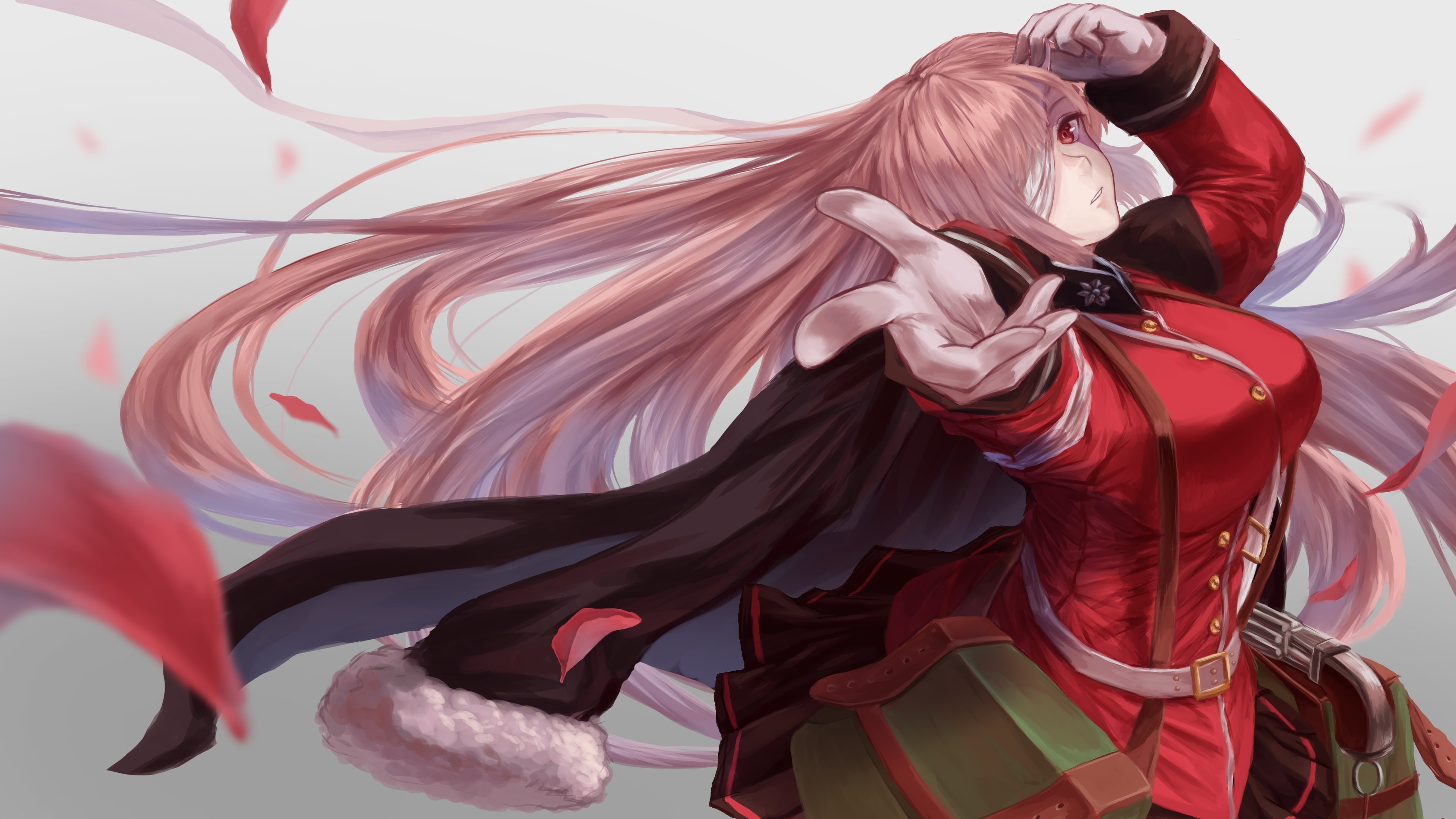 Anime, wind, close-up, multi colored, no people, pink hair, white color, berserker, scarf, art and craft, day, flag, coat, red, pattern, obscured face, HD Wallpaper