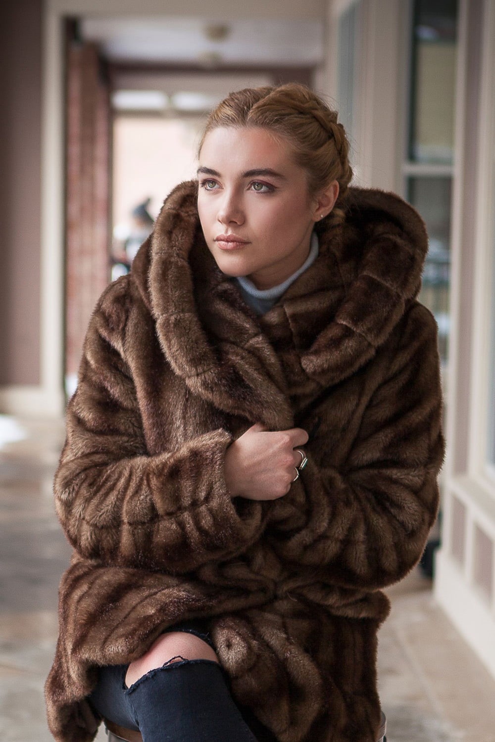 Florence Pugh, 720P, women, green eyes, actress, depth of field, Phone HD Wallpaper
