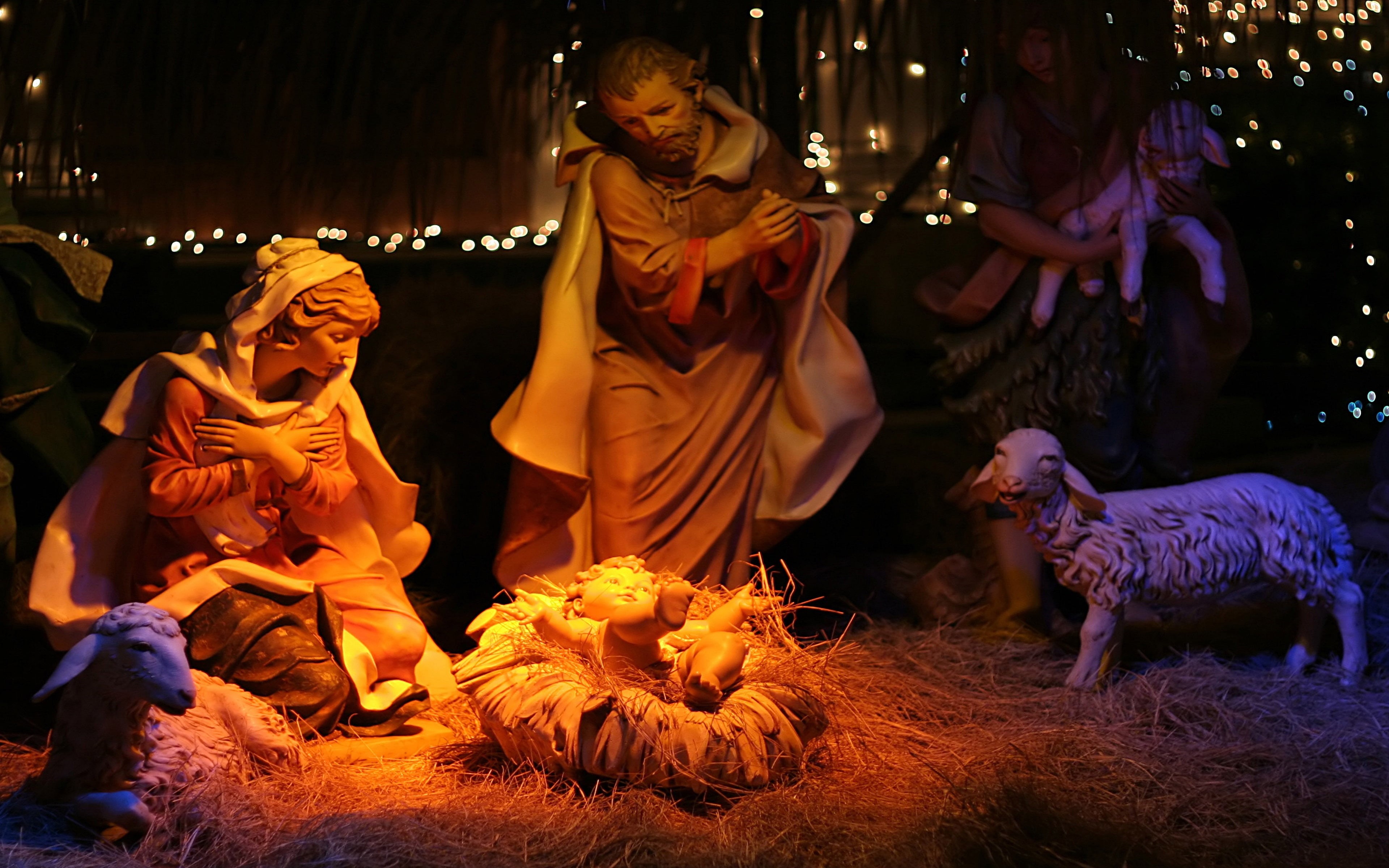 christ, male likeness, craft, creativity, night, jesus, spirituality, christmas, illuminated, sculpture, belief, crib, human representation, HD Wallpaper