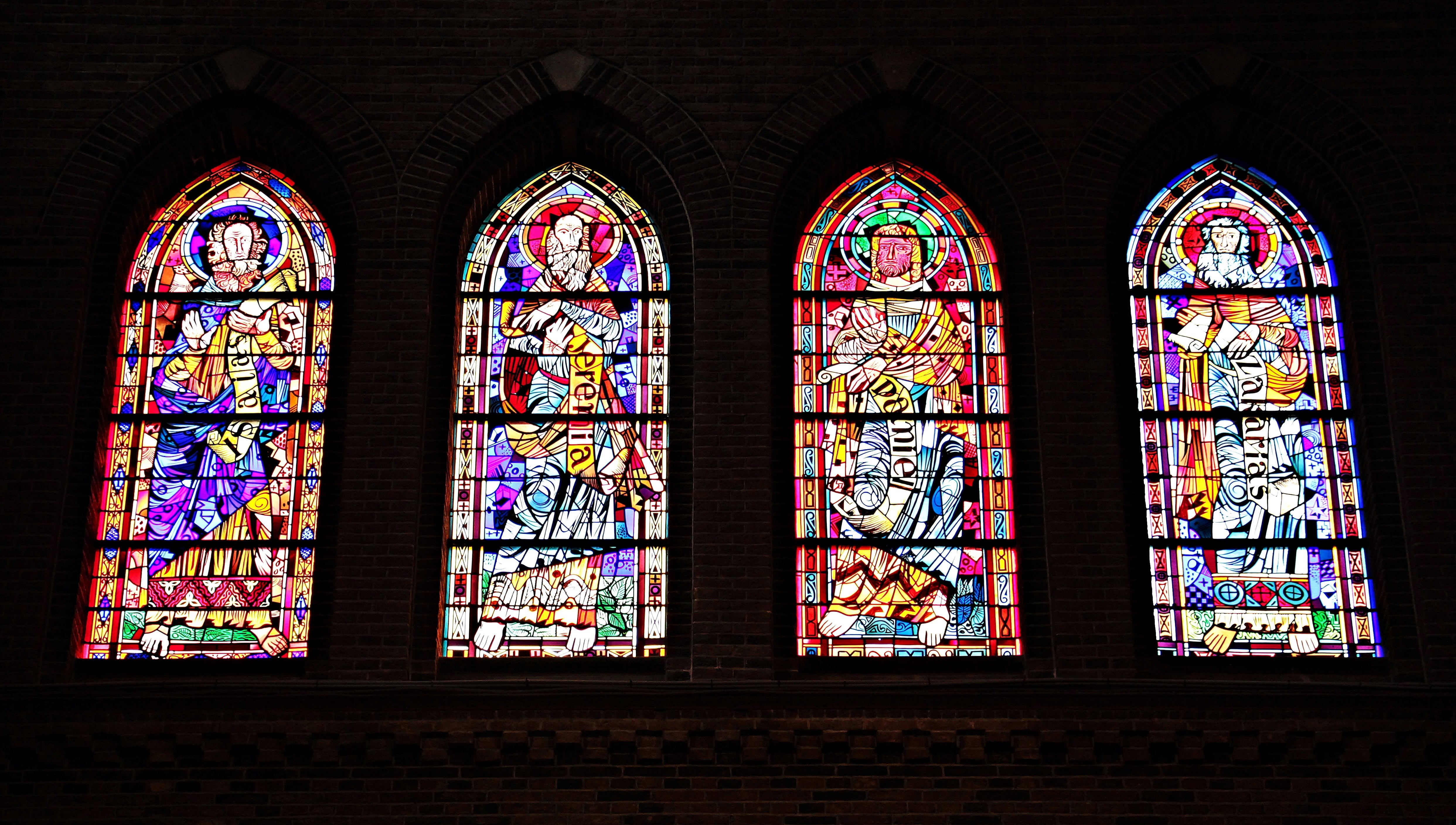 window glass, color, faith, multicolored, glasses, st catharina, color glazing, four, 4K, building, religion, house of worship, built structure, church, HD Wallpaper