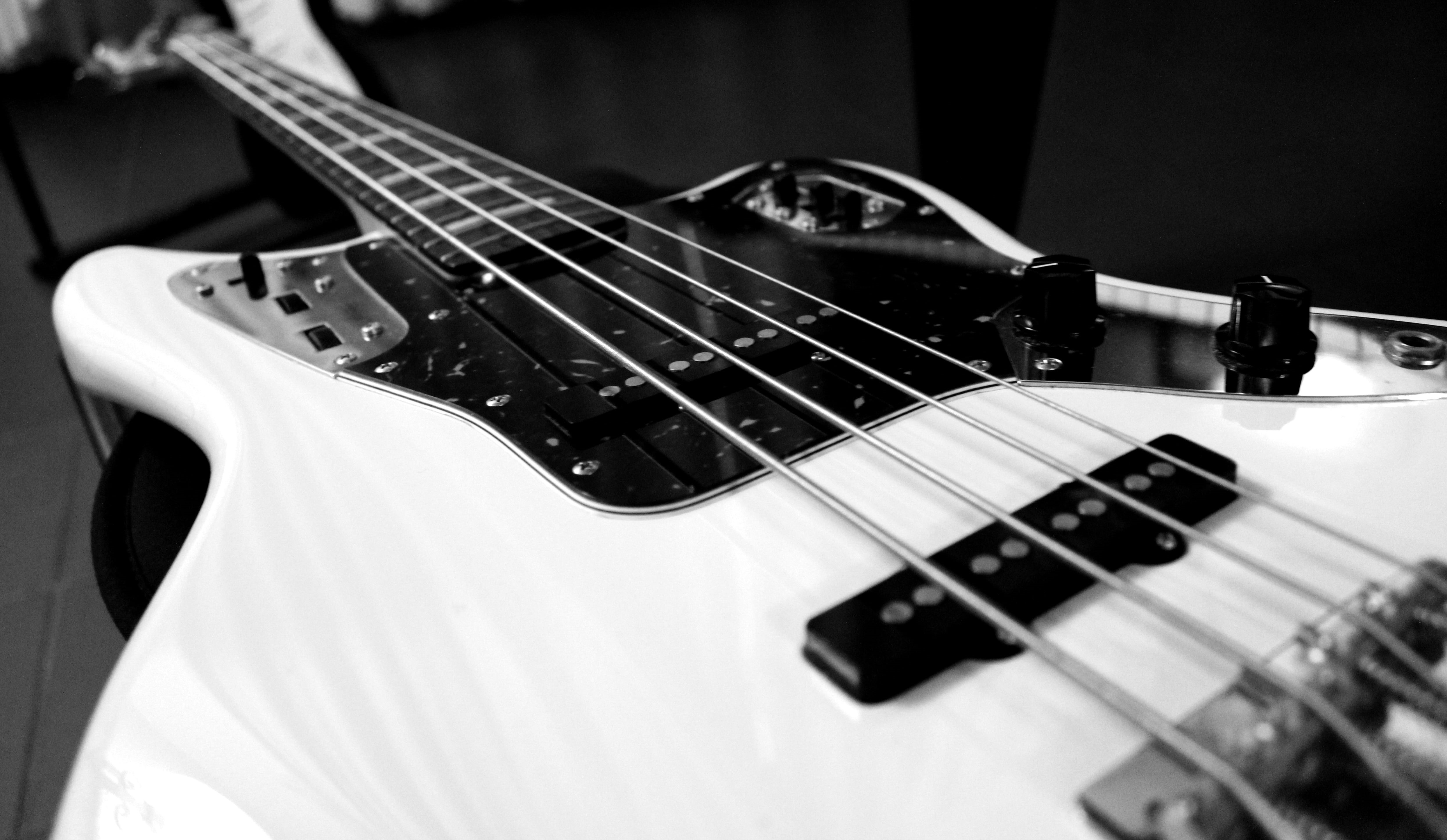 electric, close-up, arts And Entertainment, musical equipment, black, fretboard, white, rock music, low, musician, man made object, still life, 4K, sound, HD Wallpaper