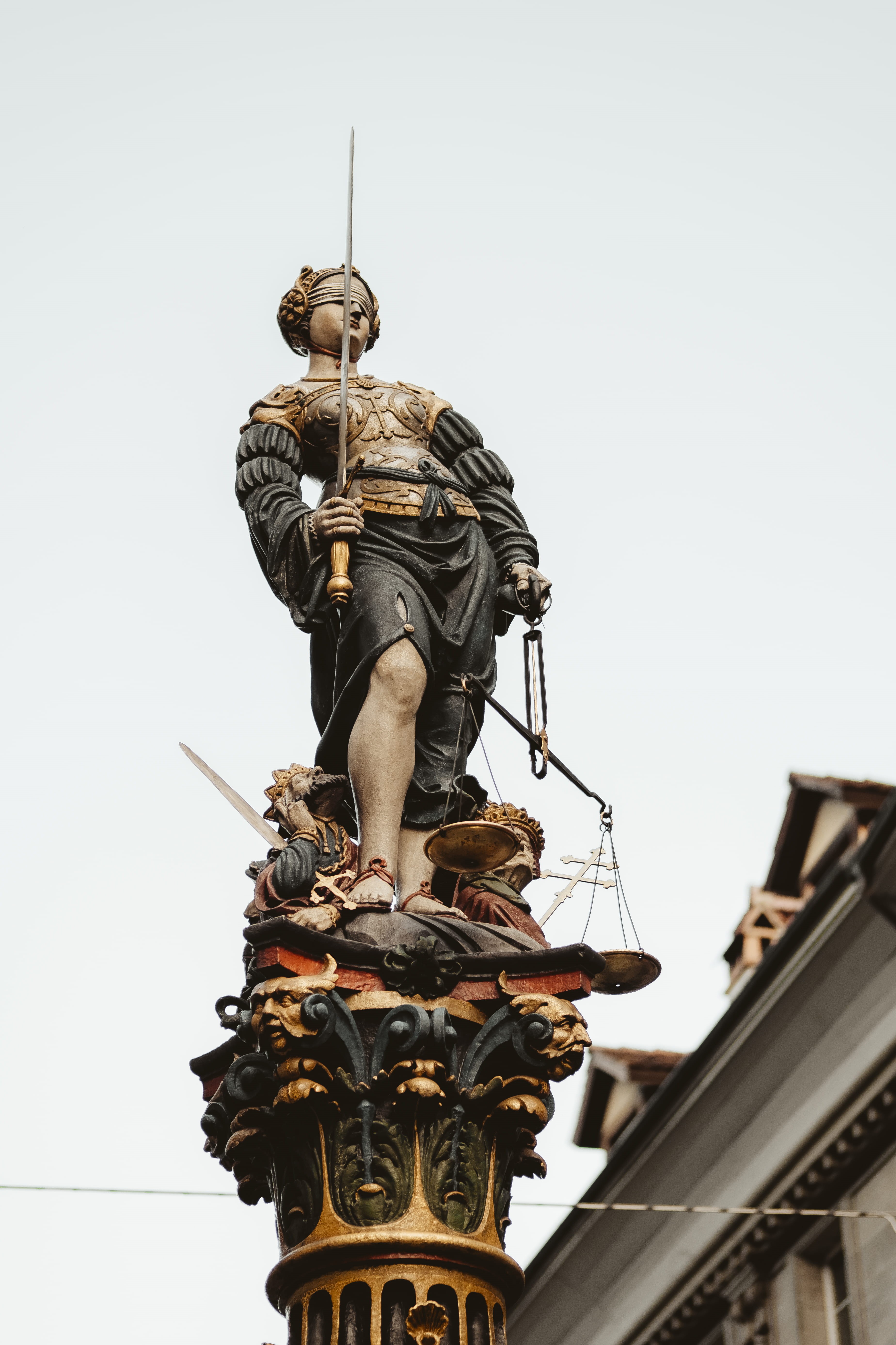 holding, city, human representation, the past, white, balance, statue, history, sky, built structure, low angle view, architecture, art and craft, photography, Phone HD Wallpaper