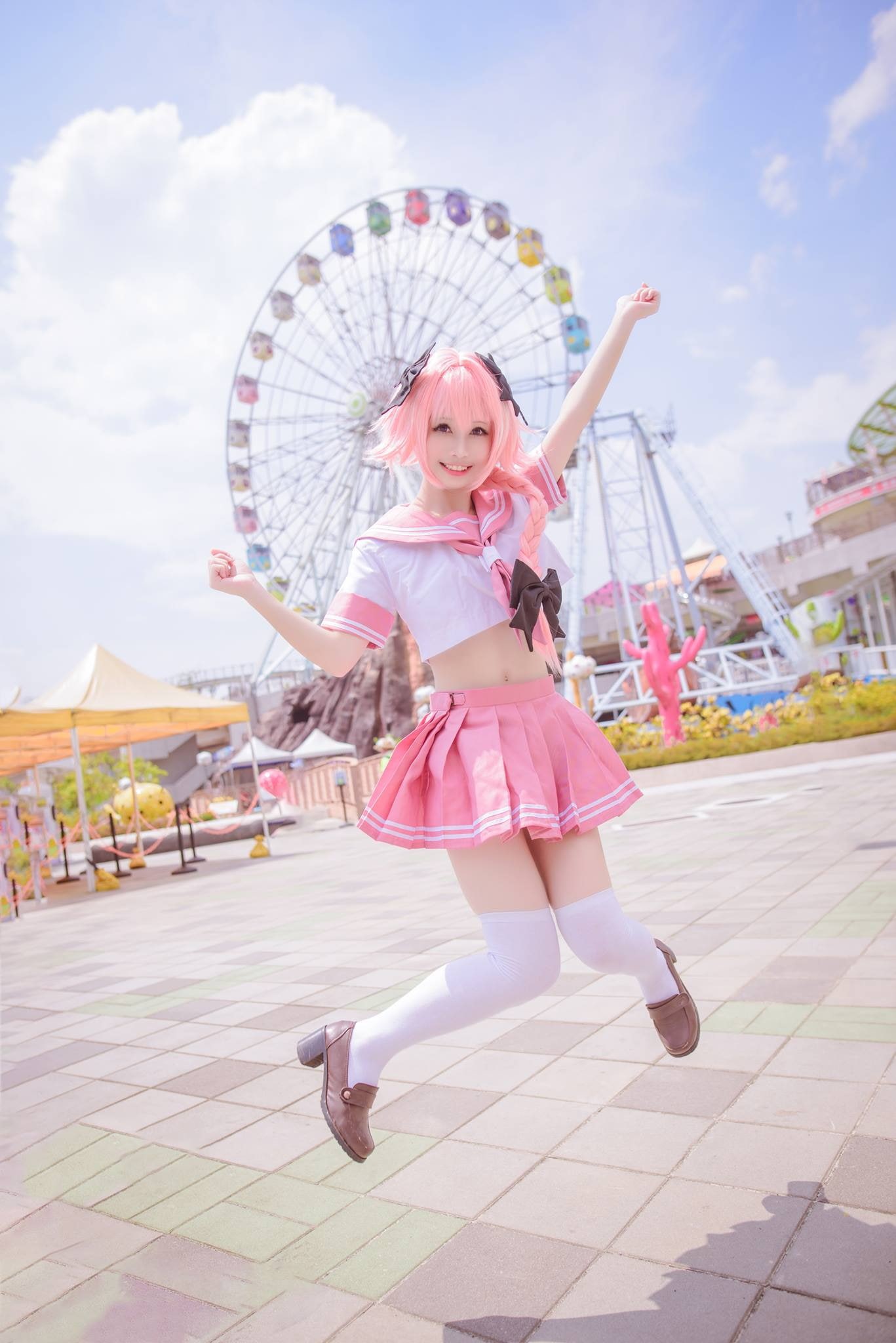 limb, fashion, Astolfo (Fate/Grand Order), women, thigh-highs, ferris wheel, human limb, arms raised, portrait, Asian, one person, body part, amusement park, Phone HD Wallpaper