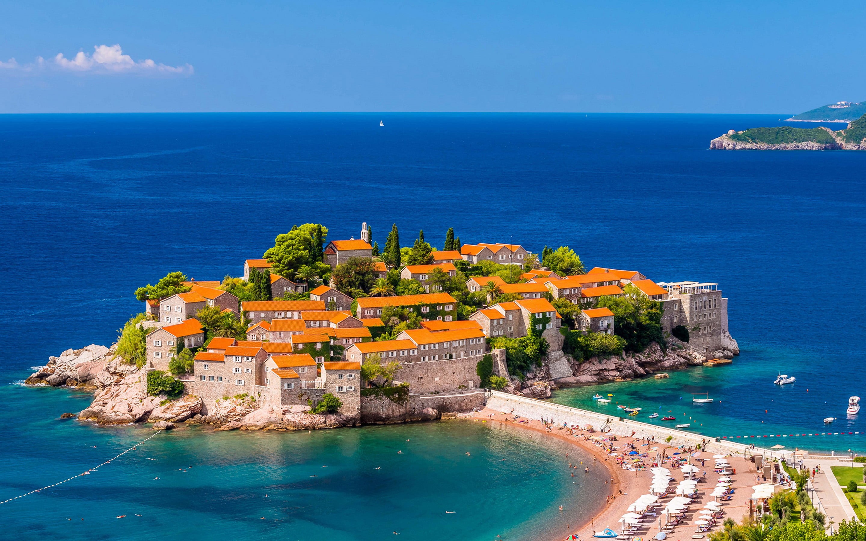 wallpapers, beach, land, stefan, outdoors, horizon over water, mobile, sveti, montenegro, the past, day, nature, building exterior, building, architecture, HD Wallpaper