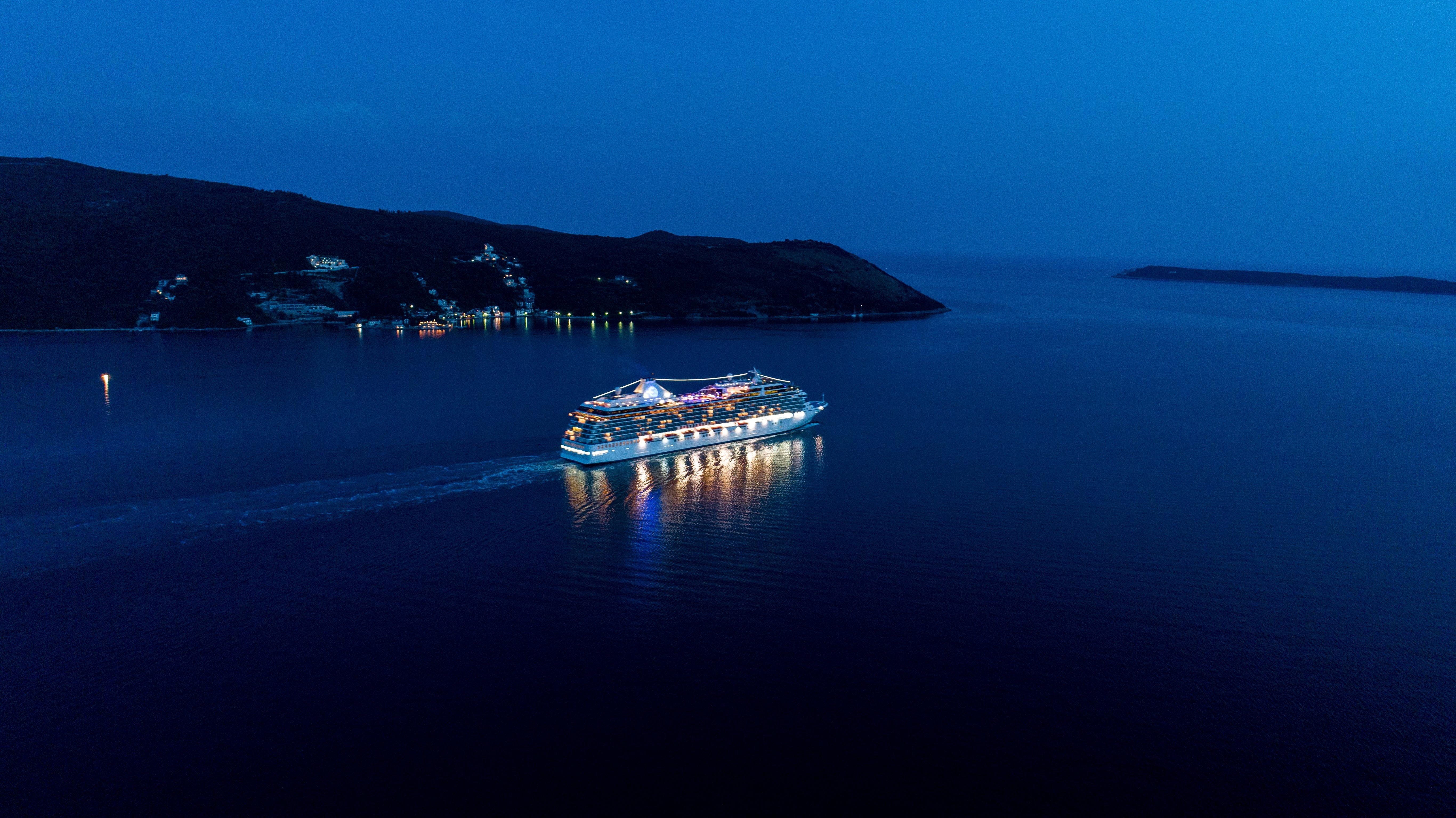 passenger craft, montenegro, night, sky, mode of transportation, 5K, nature, illuminated, crna gora, scenics - nature, water, tranquility, outdoors, bay, HD Wallpaper