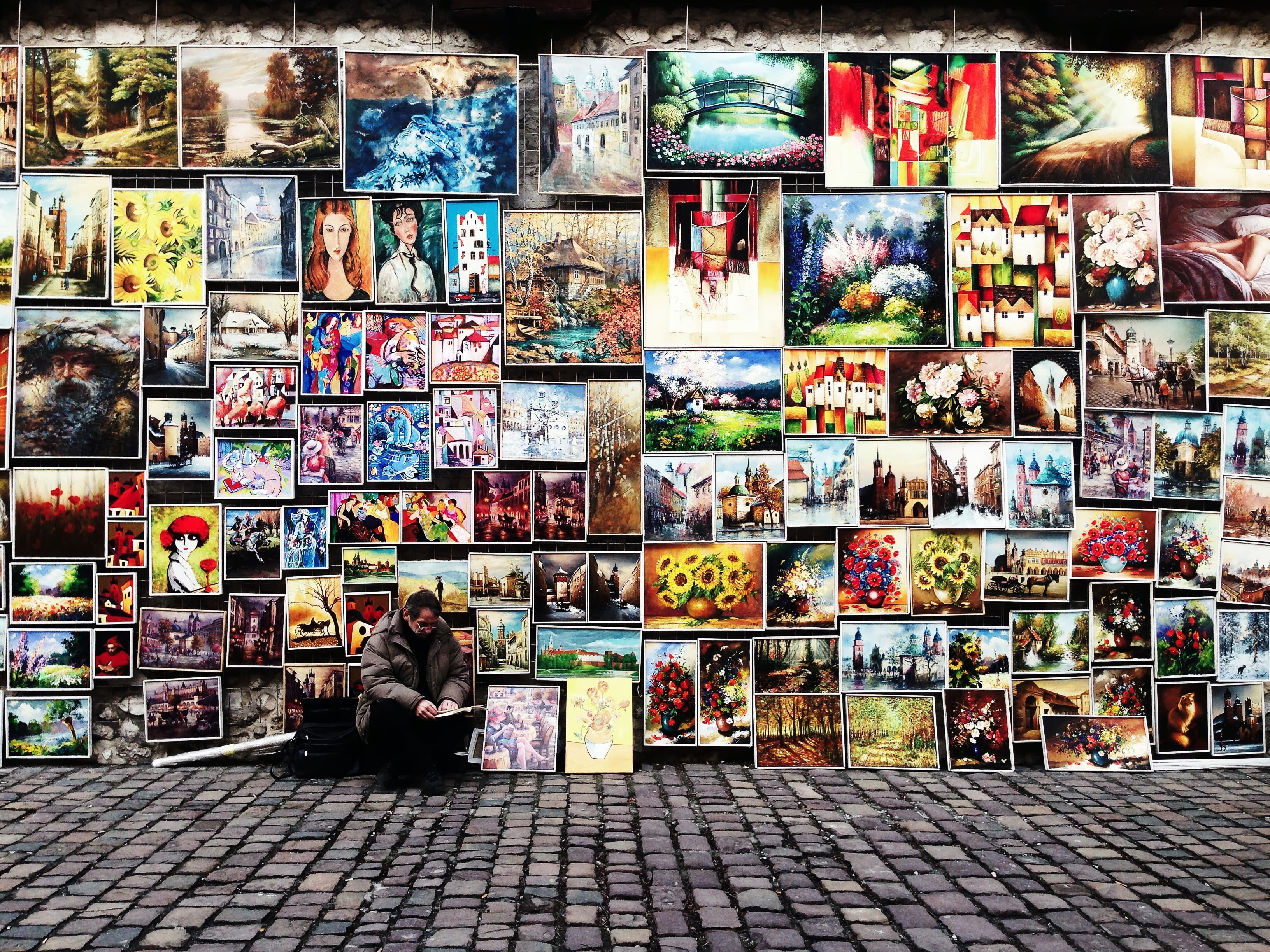 man, women, day, collection, picture, adult, people, colour, shopping, painter, market, street, brick, assorted, abundance, artist, store, pattern, market stall, HD Wallpaper