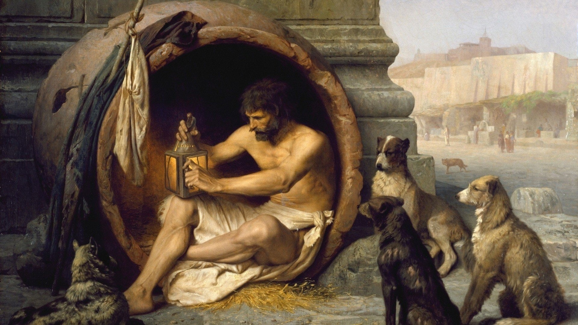 jean, 1080P, Philosophy, diogenes, artwork, painting, dog, leon gerome, HD Wallpaper