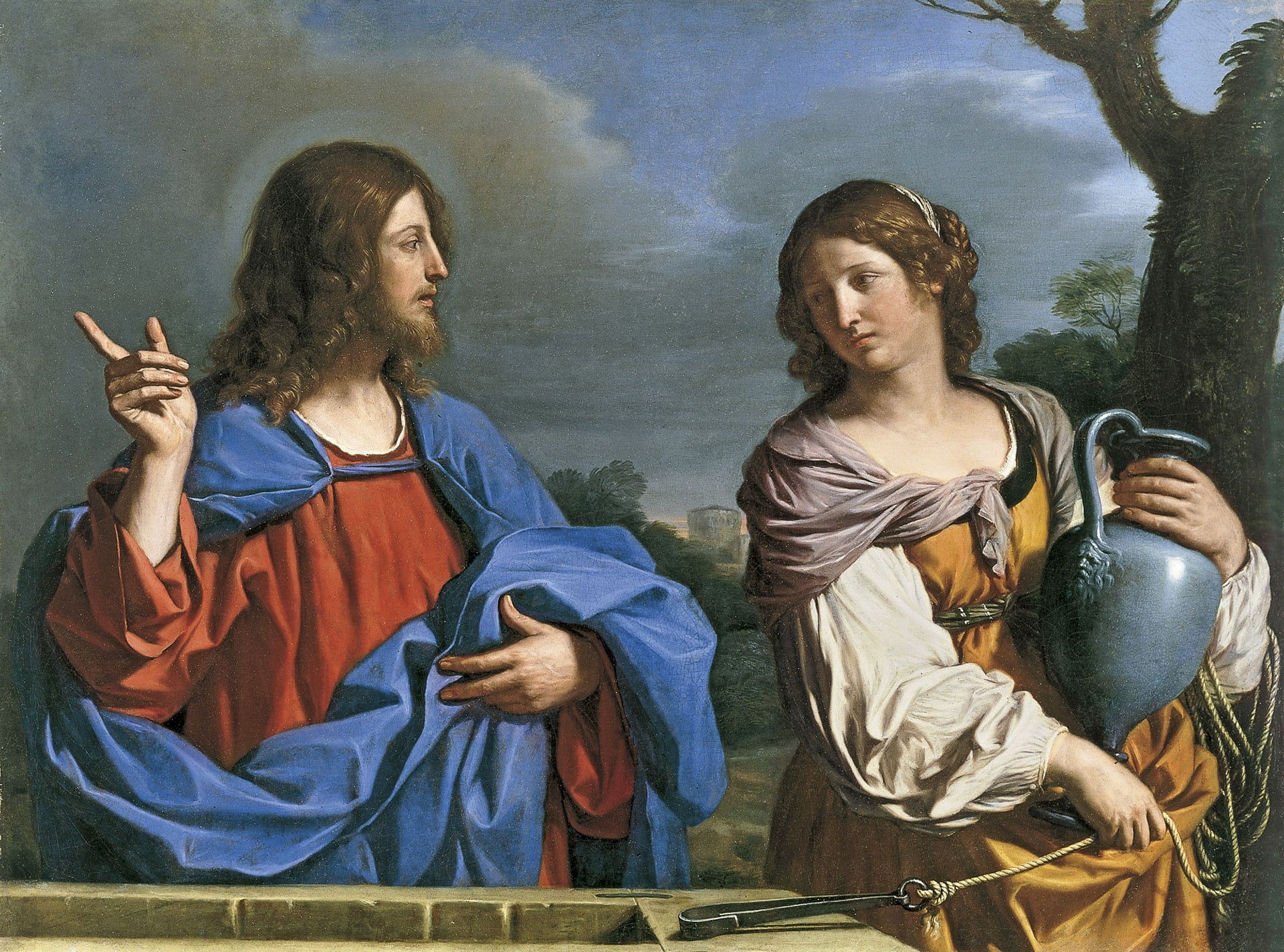 mythology, picture, 1080P, Christ and the Samaritan woman at the Well, Guercino, HD Wallpaper