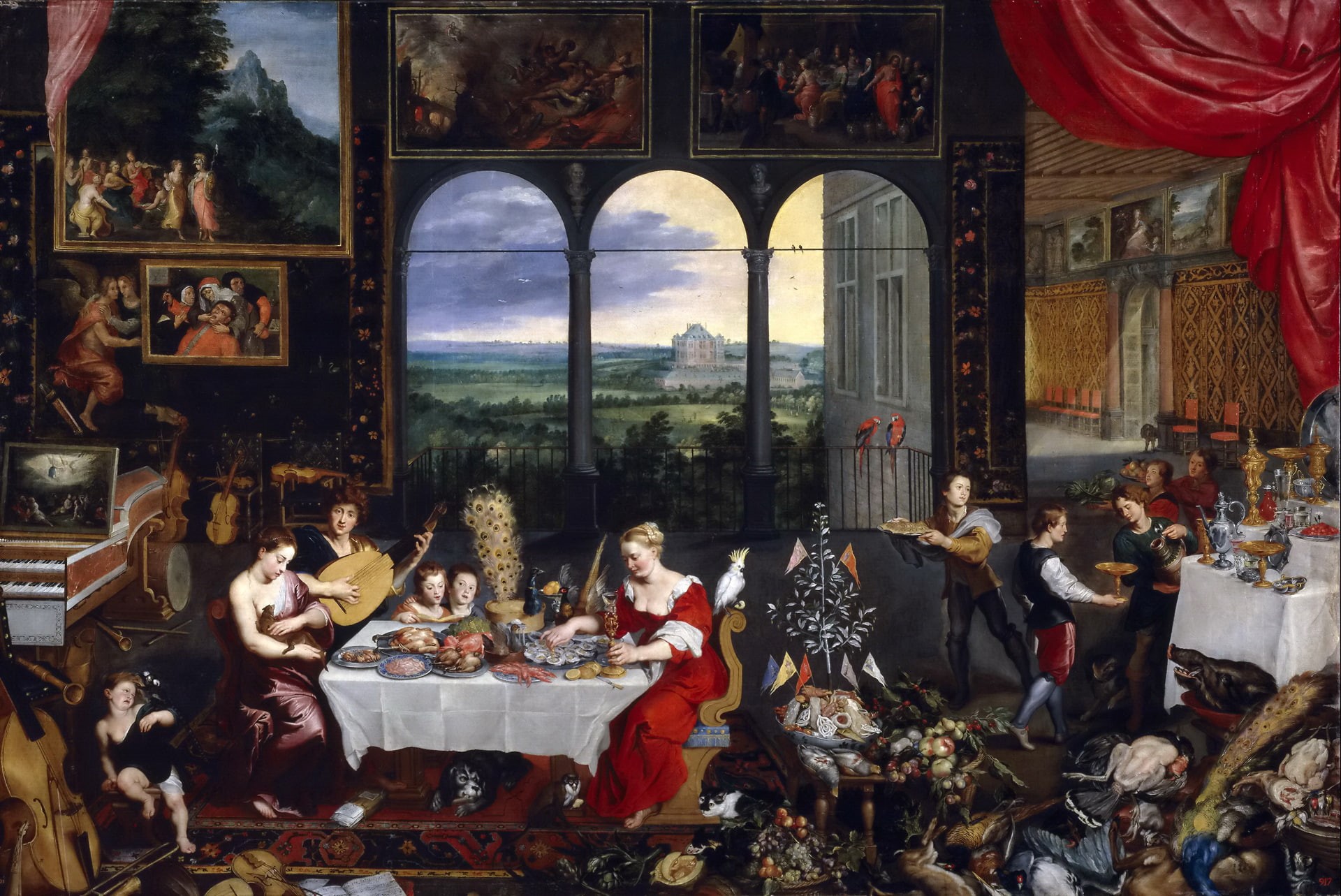 picture, table, Taste, feelings, people, 1080P, Hearing and Touch, Jan Brueghel the elder, genre, interior, HD Wallpaper