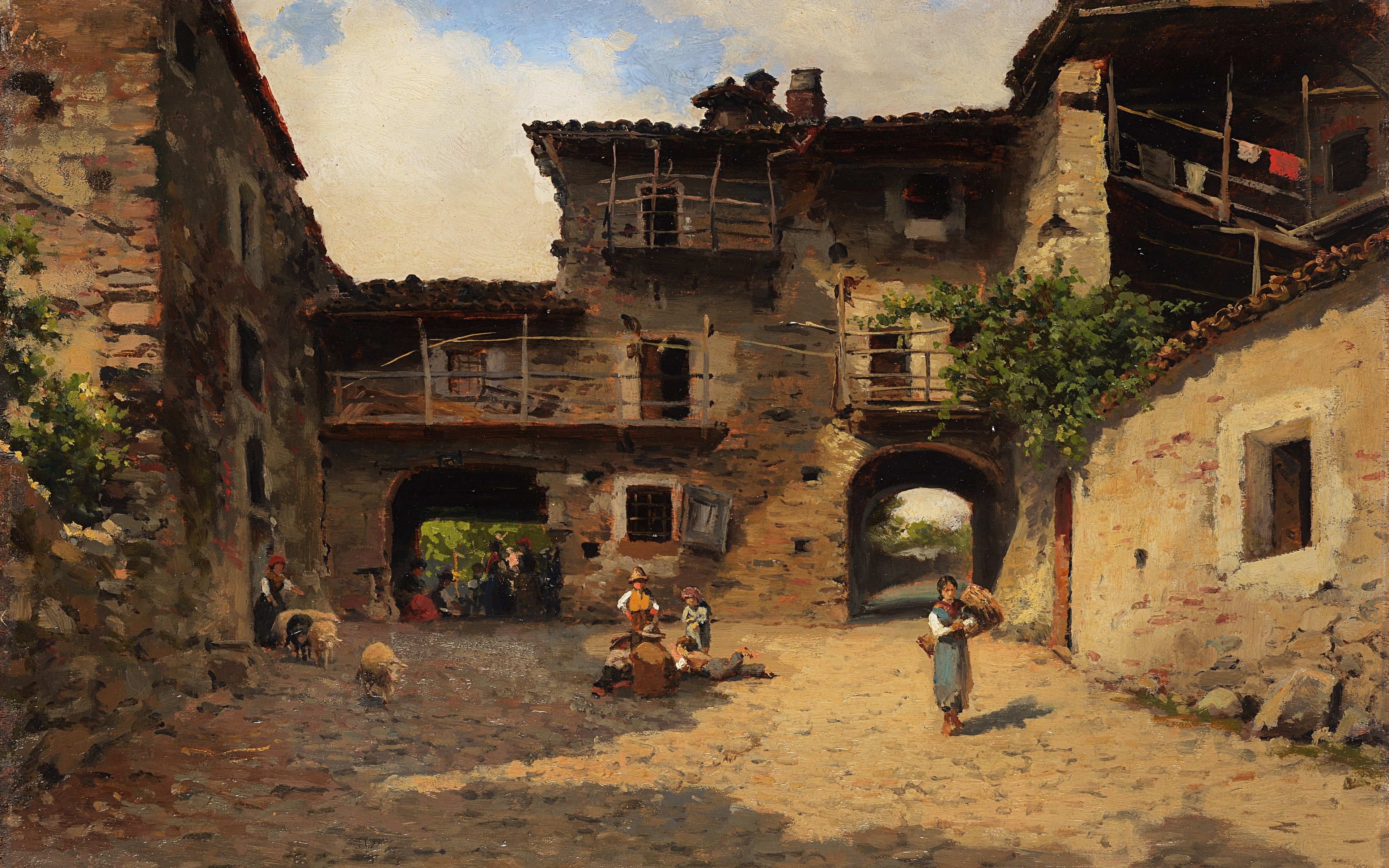 Italian painter, oil on tablet, Rural life scene, Scene of rural life, A scene from rural life, 4K, Silvio Poma, HD Wallpaper