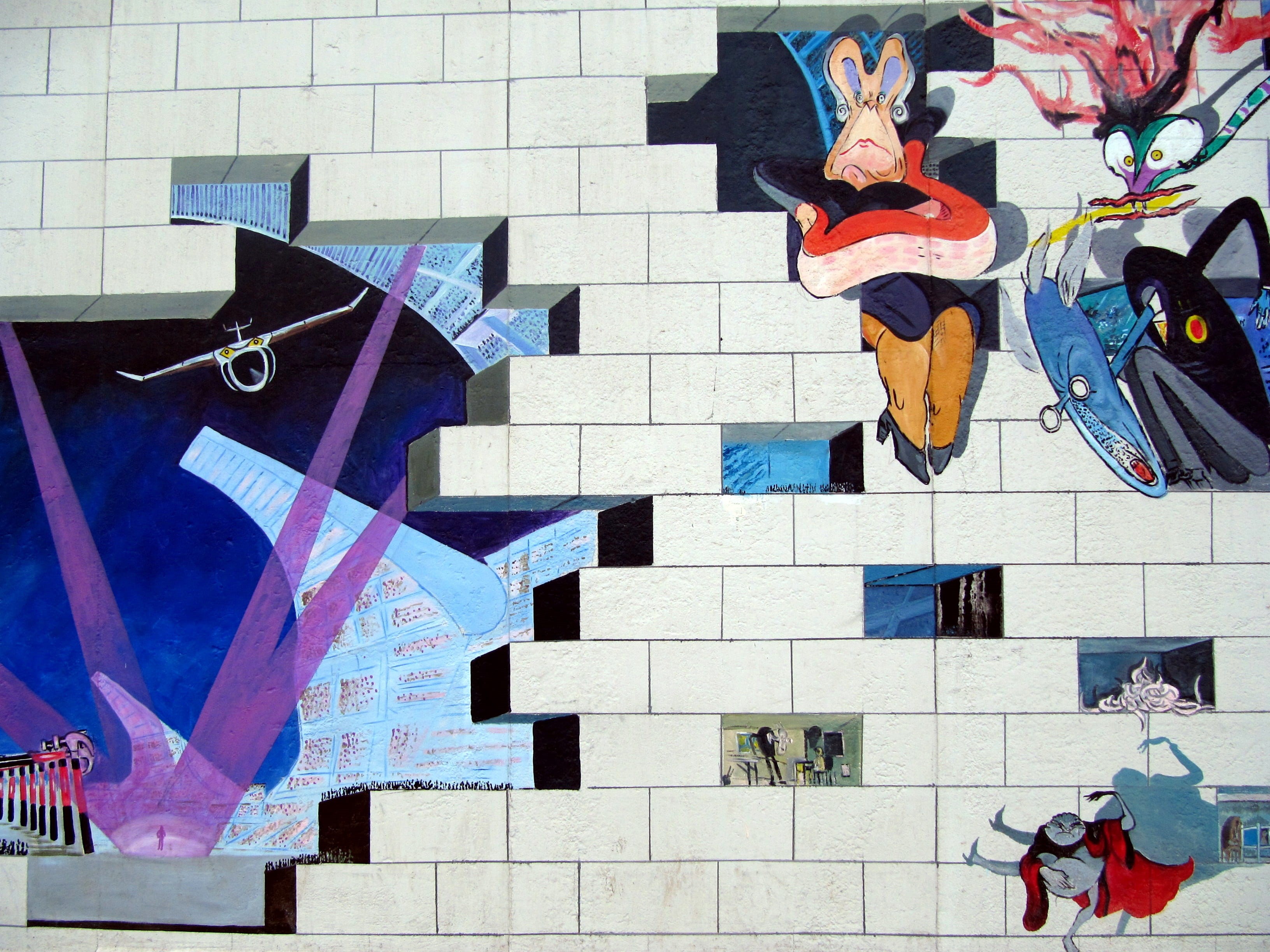wall, mural, building exterior, multi colored, art, outdoors, shadow, no people, city, architecture, sunlight, people, human representation, nature, representation, HD Wallpaper