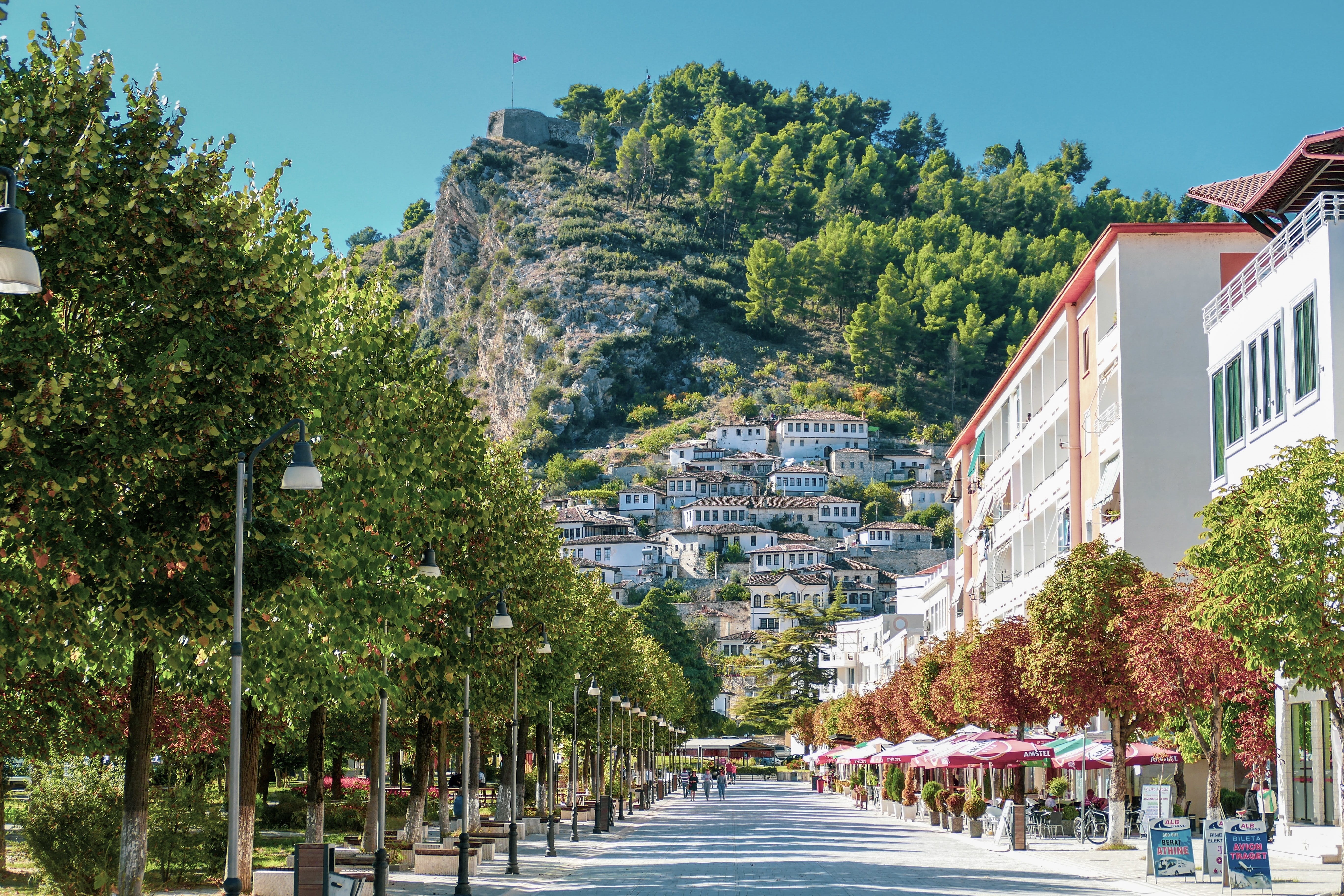 5K, berat, city, history, albania, old, plant, sky, mountain, outdoors, tree, nature, balkan, day, mangalem, growth, building exterior, river, road, transportation, HD Wallpaper