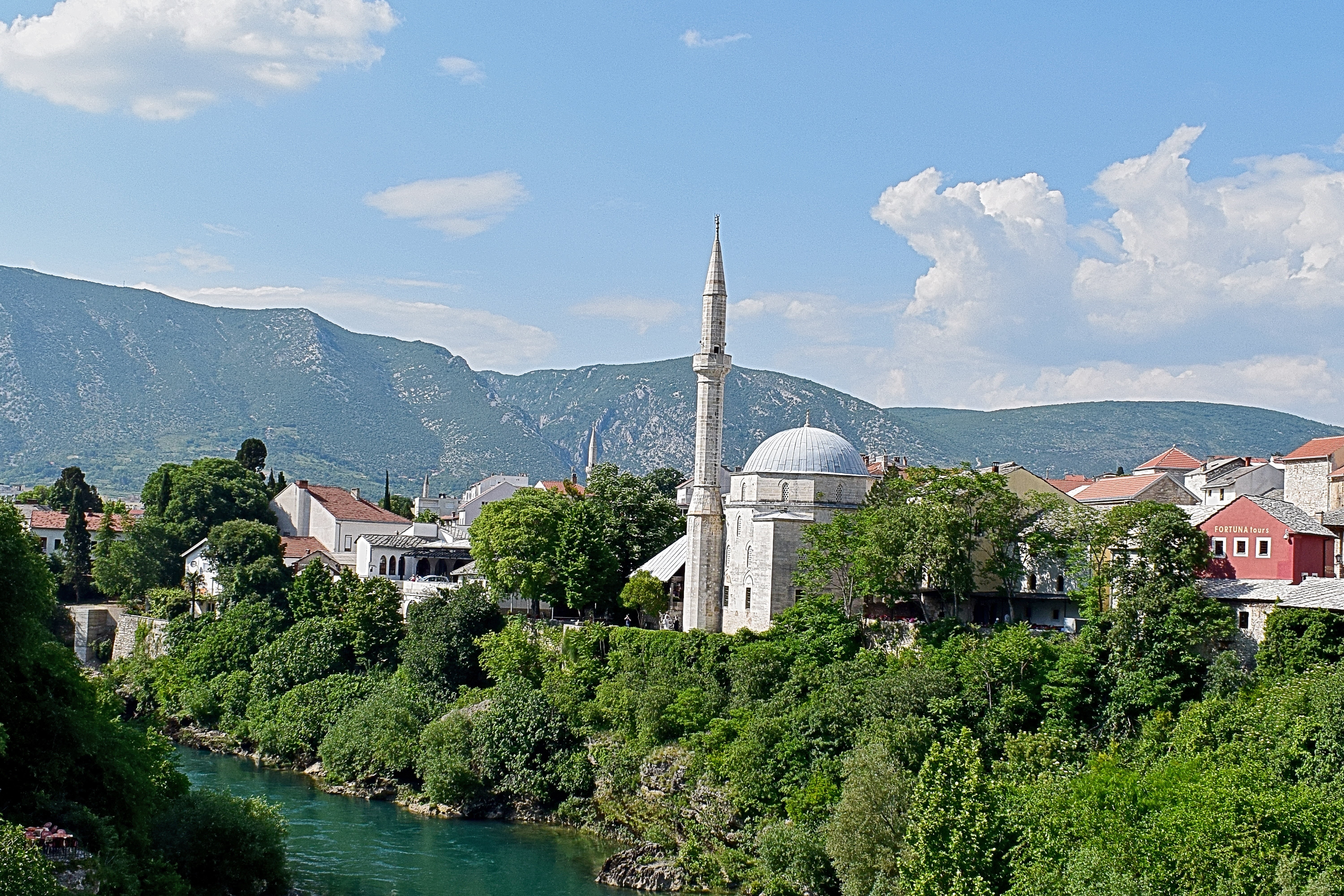 travel, bosnia-herzegovina, place of worship, herzegovina, tree, religion, islamic, spirituality, built structure, mountain, water, city, nature, travel destinations, HD Wallpaper