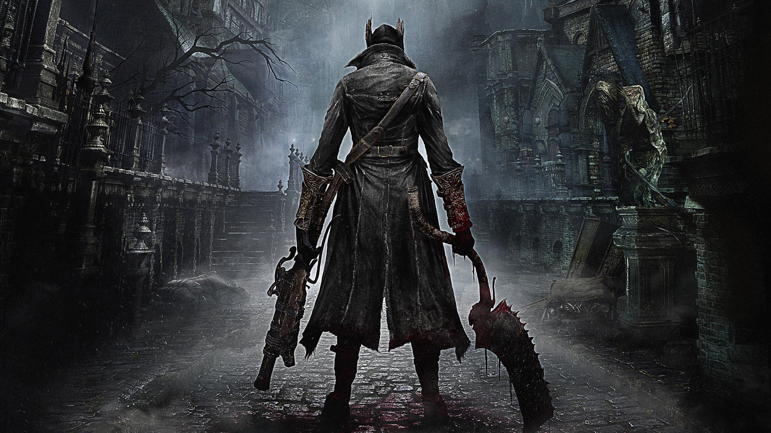 wet, Bloodborne, indoors, Hunt Your Nightmares, dark, rain, holding, full length, digital, nature, creativity, architecture, built structure, one person, HD Wallpaper