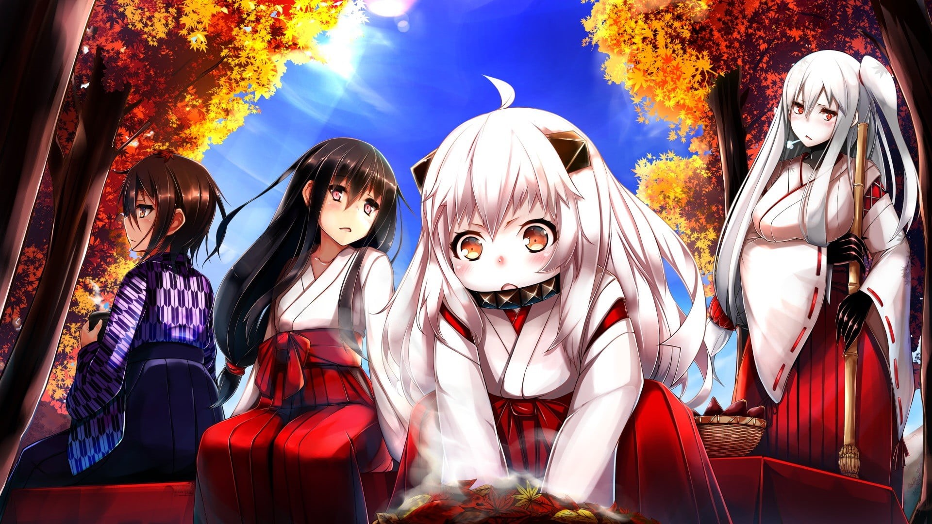 indoors, anime, women, wig, multi colored, female likeness, fear, horns, Aircraft Carrier Oni, toy, Hatsushimo (KanColle), human skeleton, Northern Ocean Hime, HD Wallpaper