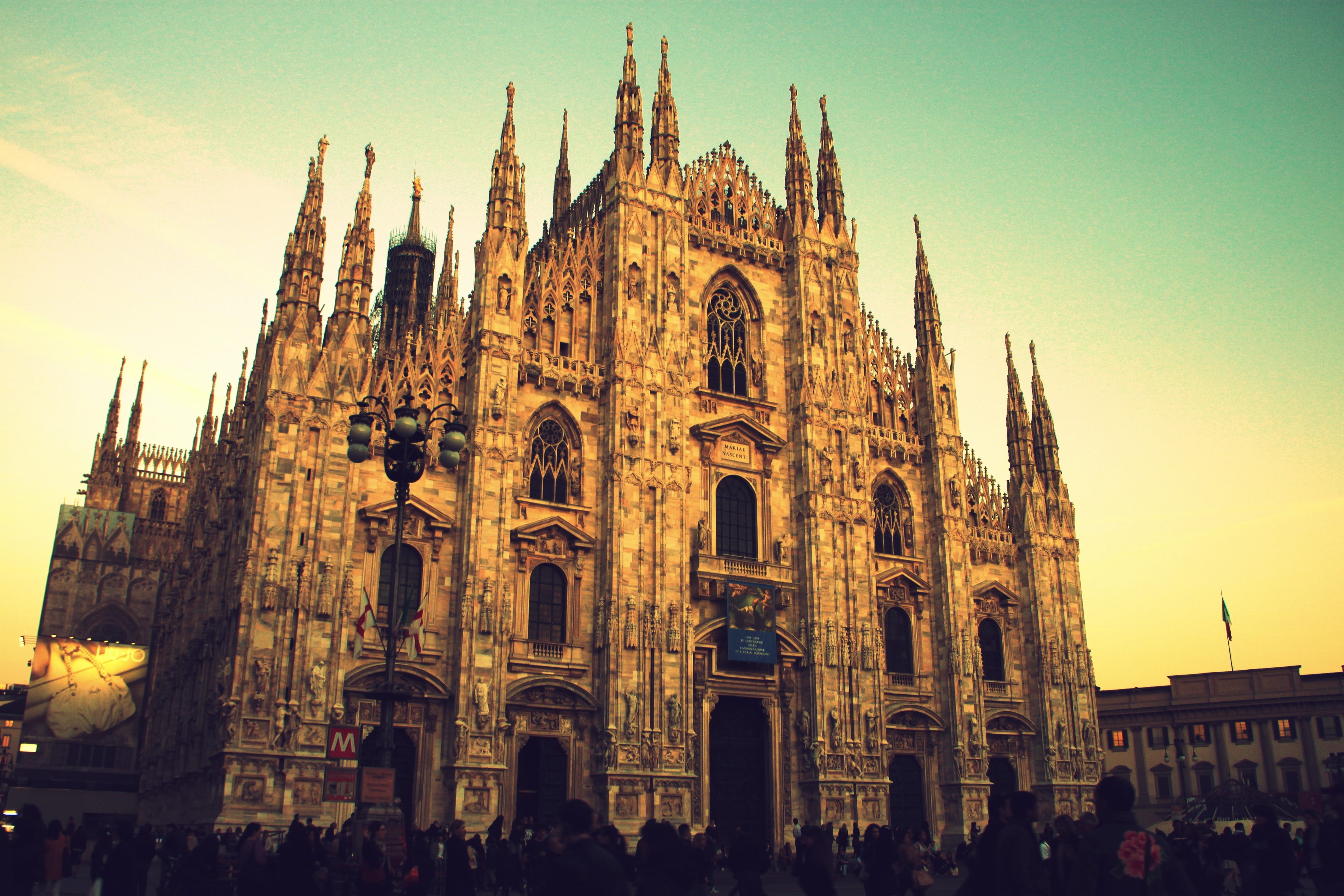 duomo, architecture, tourism, ornate, large group of people, lombardy, city, daytime, cathedral, gothic style, sky, belief, group of people, travel destinations, HD Wallpaper