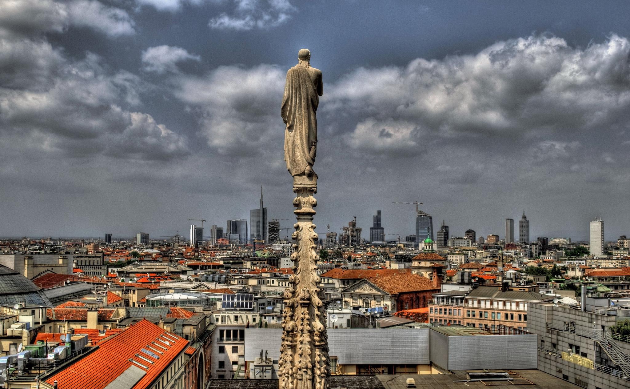 guardian, lombardy, 1080P, buildings, cities, high, quality, italy, panorama, angel, milan, HD Wallpaper