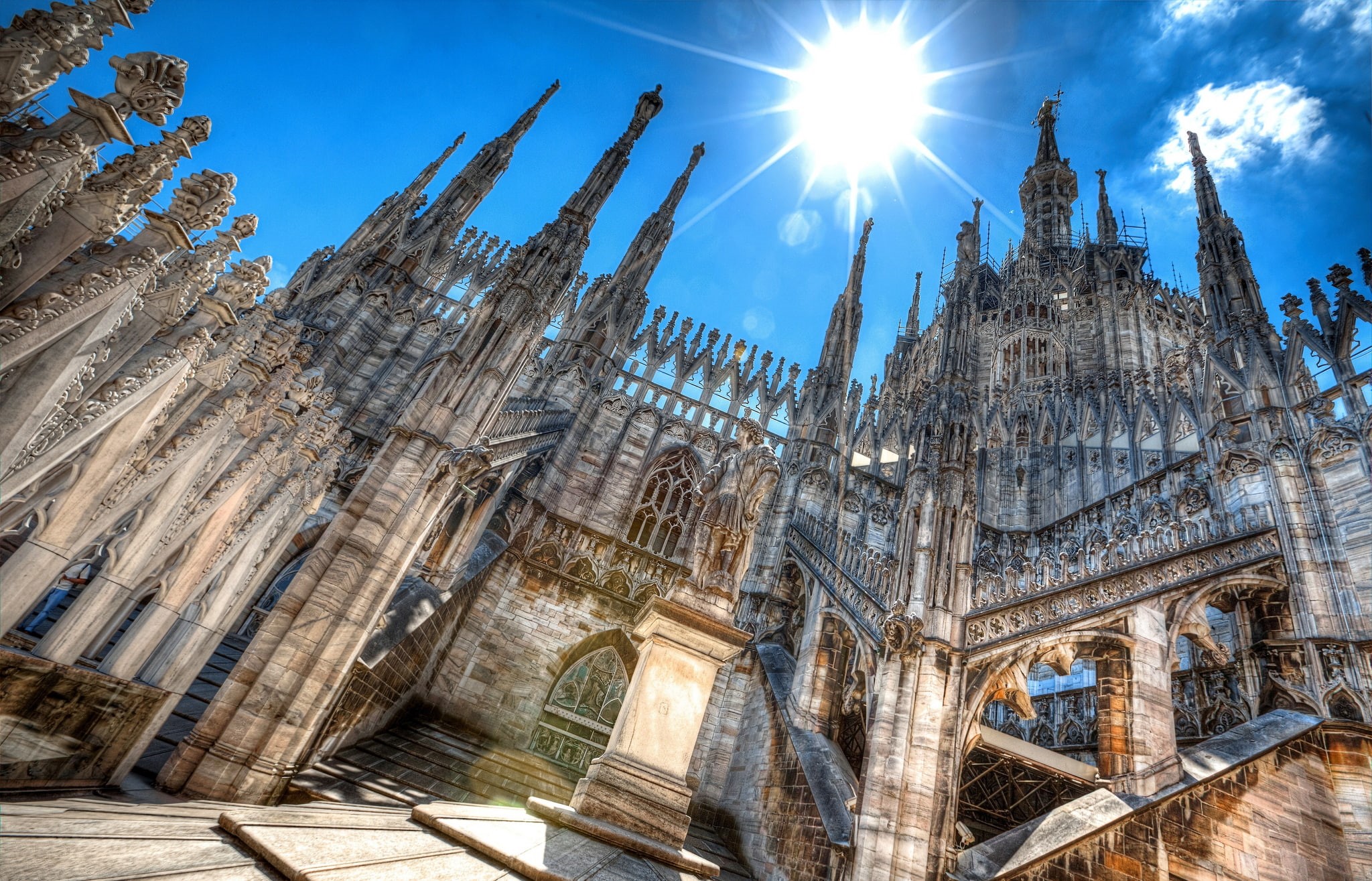 Italy, Duomo, Milan, the sun, Cathedral, 1080P, the sky, HD Wallpaper