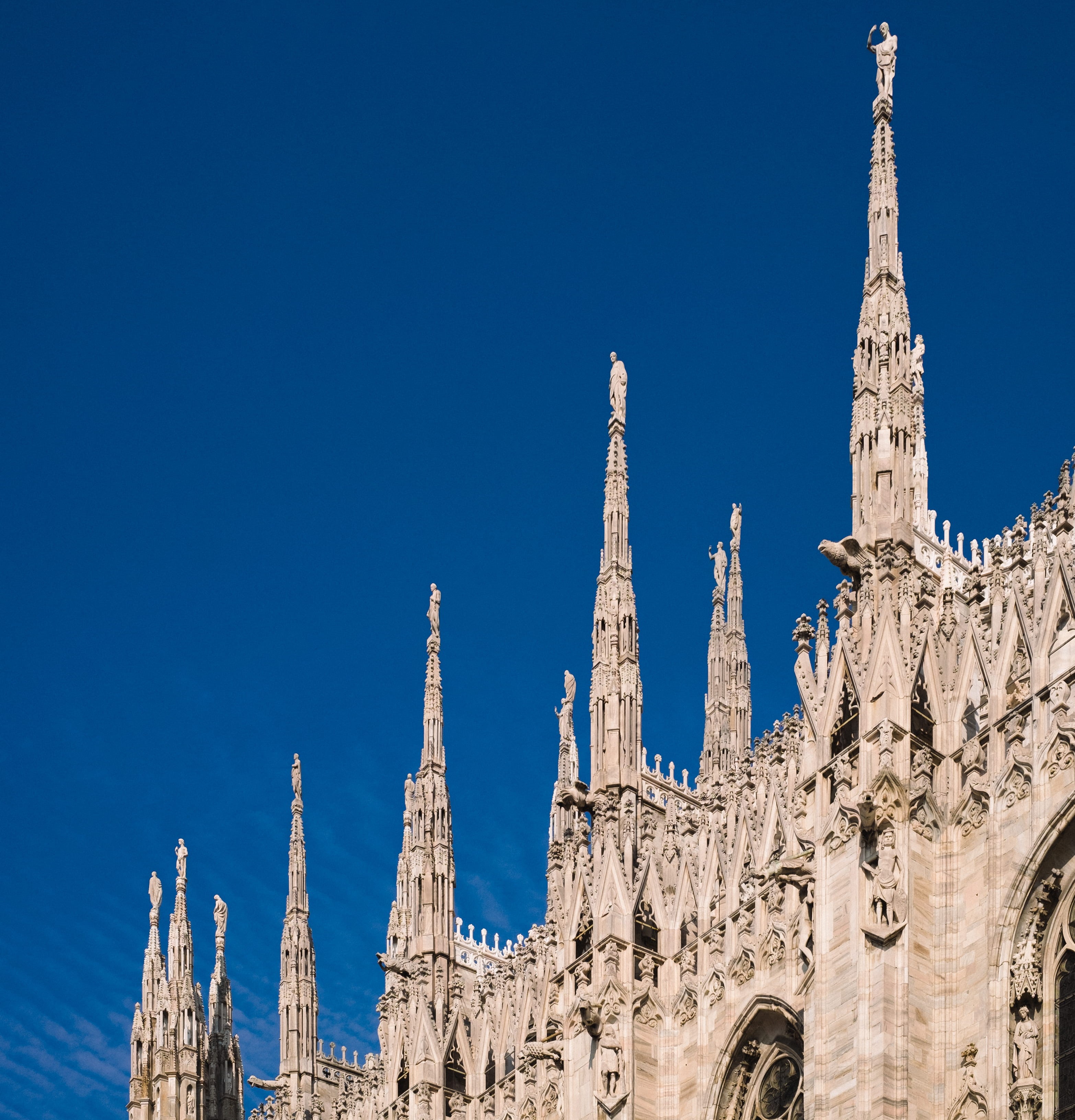 2K, high rise building, photo, travel destinations, belief, duomo Of Milan, blue, travel, tower, white, eye, nature, s, castle, europe, concrete, building, Phone HD Wallpaper