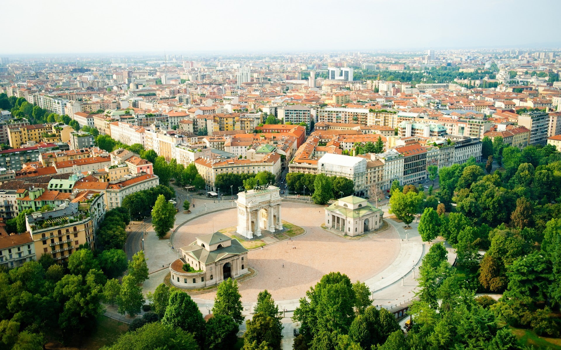 the past, Torre Branca, plant, building, architecture, residential district, aerial view, cityscape, nature, 1080P, building exterior, day, Italy, tree, HD Wallpaper