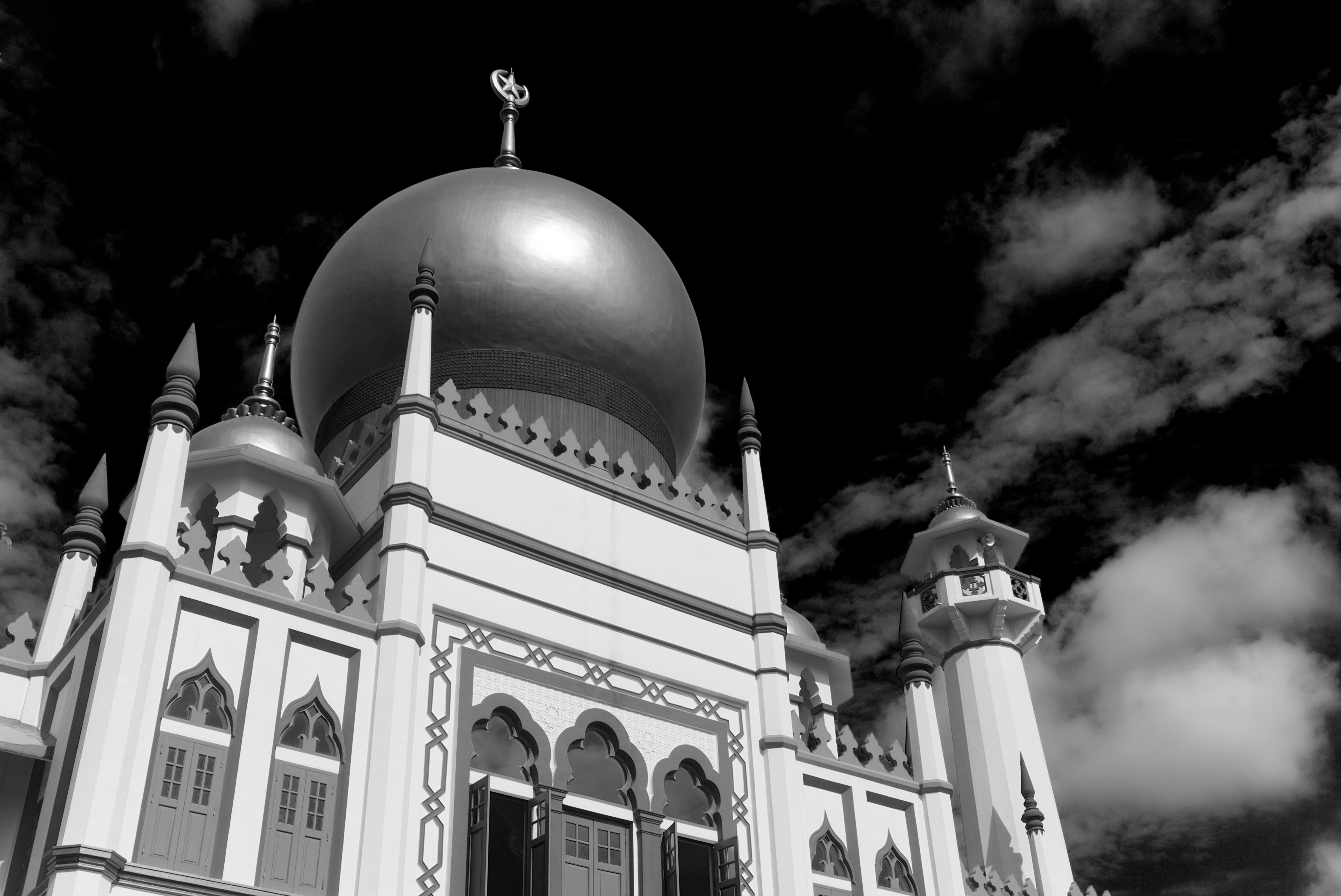 building, architecture, white, art, dome, monument, day, belief, mosque, pray, built structure, cloud - sky, travel, outdoors, building exterior, black, HD Wallpaper