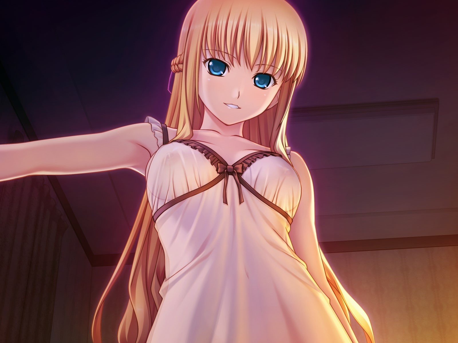 women, blond hair, waist up, Smile, indoors, fashion, Blonde, 720P, holding, adult, Kanojo to kanojo to watashi no nanabi, hairstyle, young adult, beautiful woman, HD Wallpaper