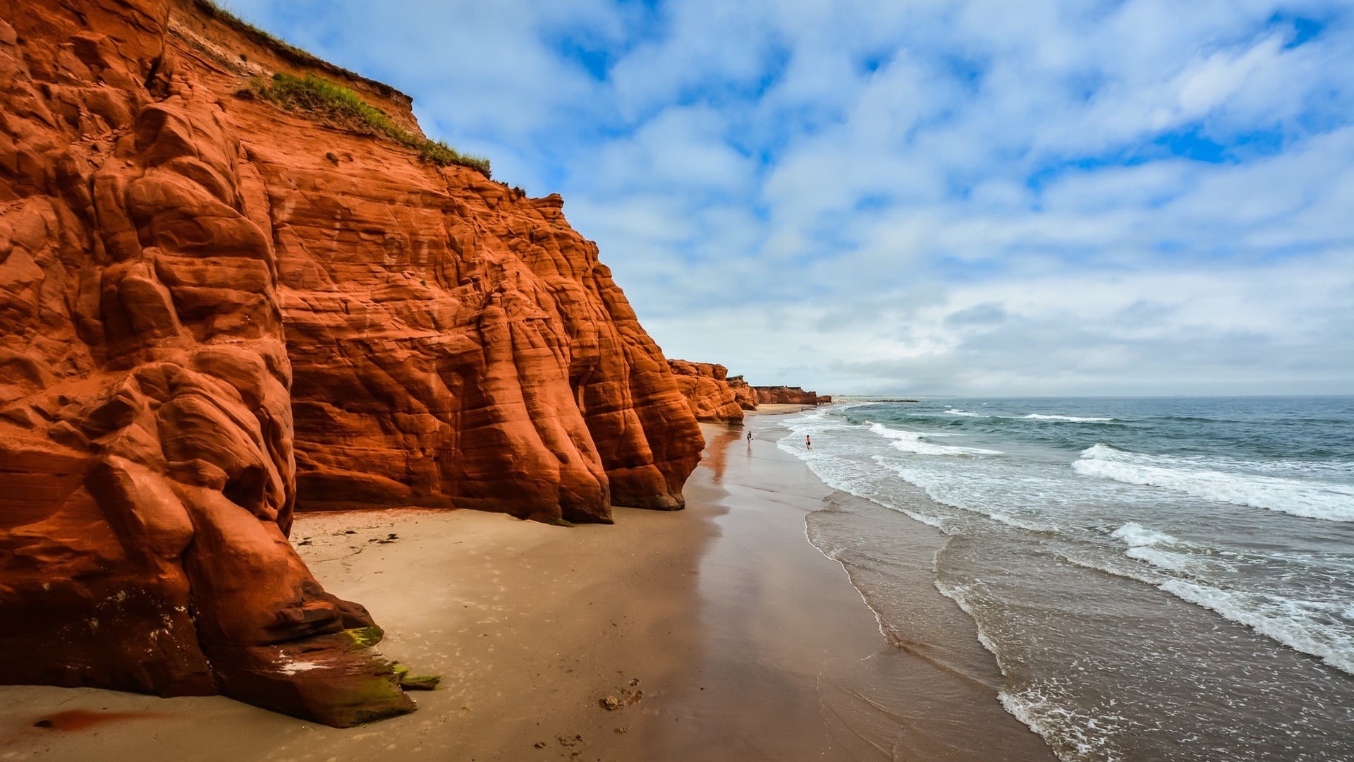 Quebec, sea, Canada, clouds, cliff, shore, waves, 1080P, HD Wallpaper
