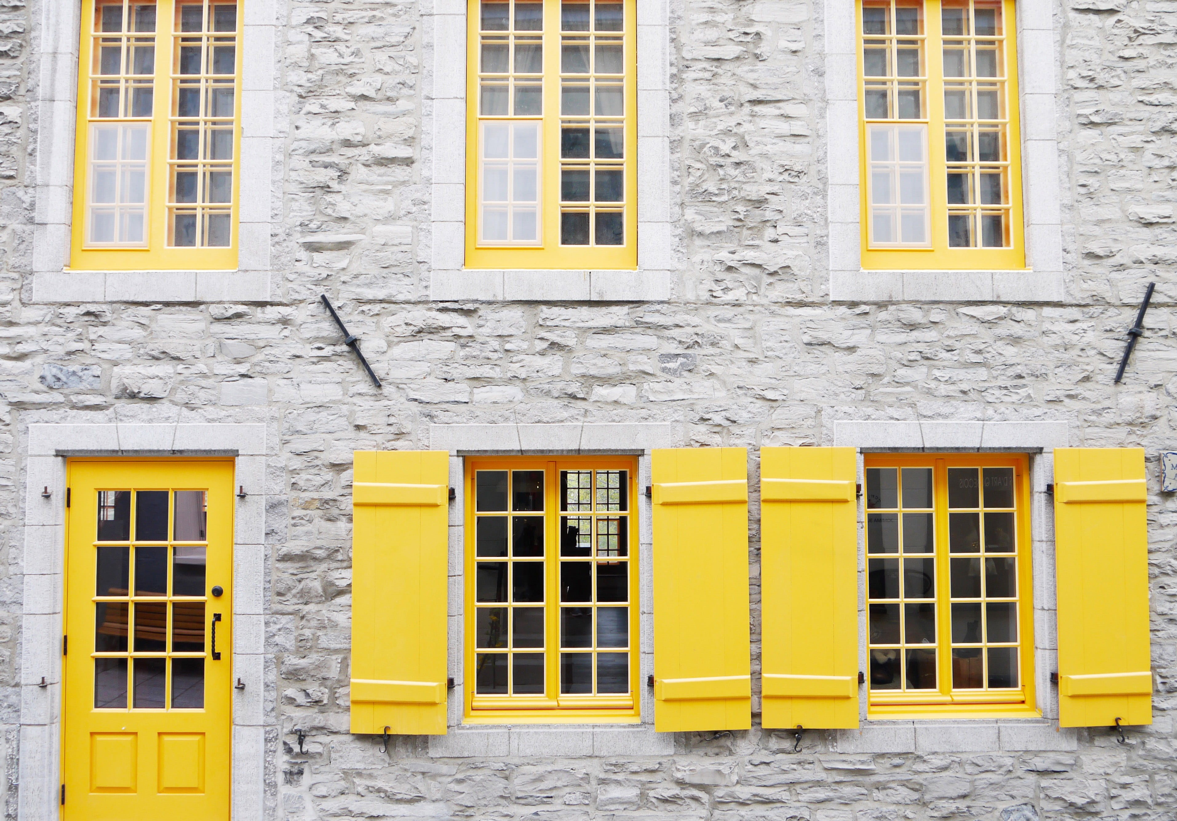 architecture, no people, closed, glass - material, apartment, city, Canada, photos, Quebec City, old, side by side, facade, building Exterior, day, public domain, HD Wallpaper