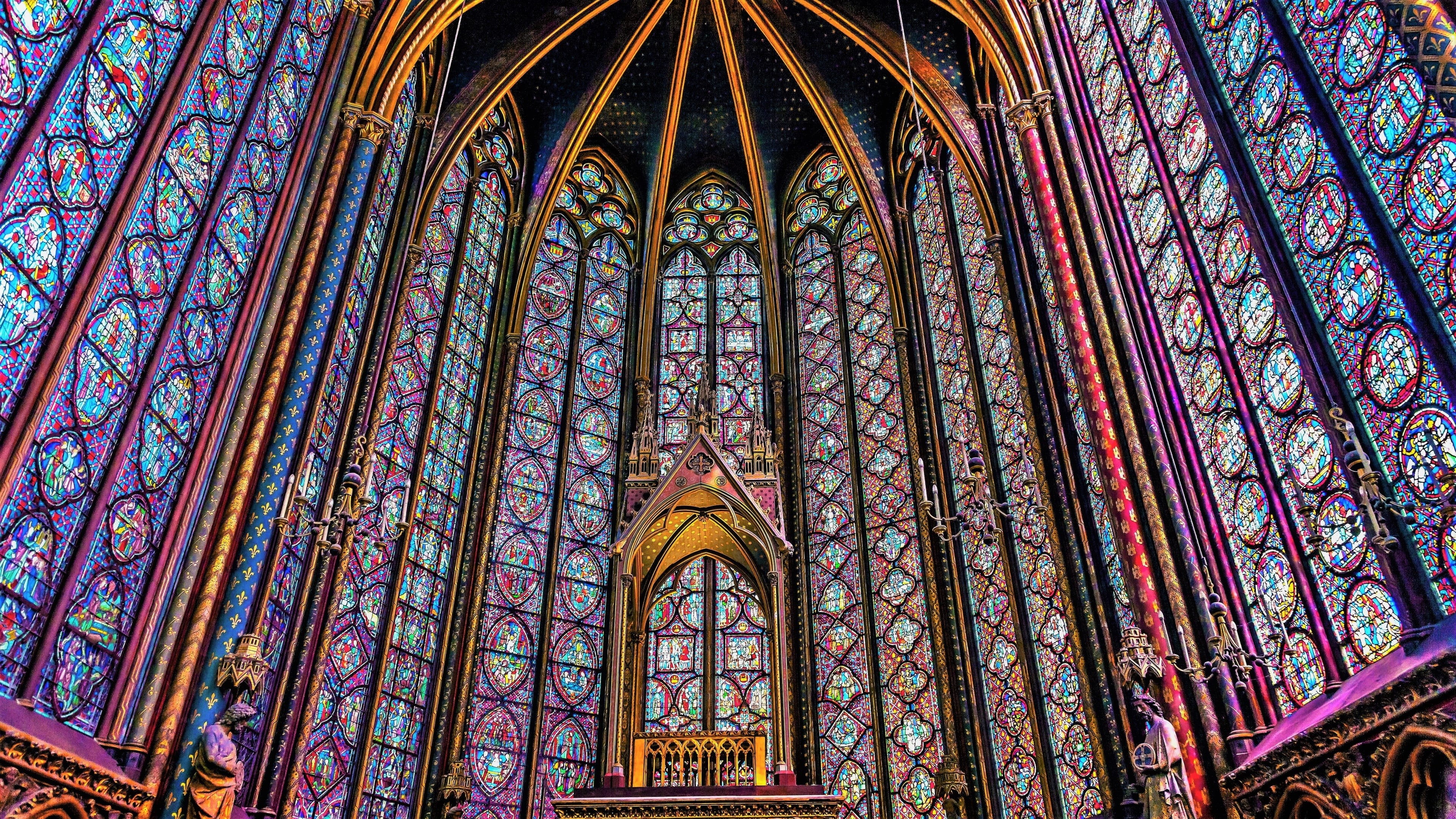 architecture, place of worship, religion, 4K, built structure, travel destinations, ornate, stained glass, stained glass 4k hd computer desktop, HD Wallpaper