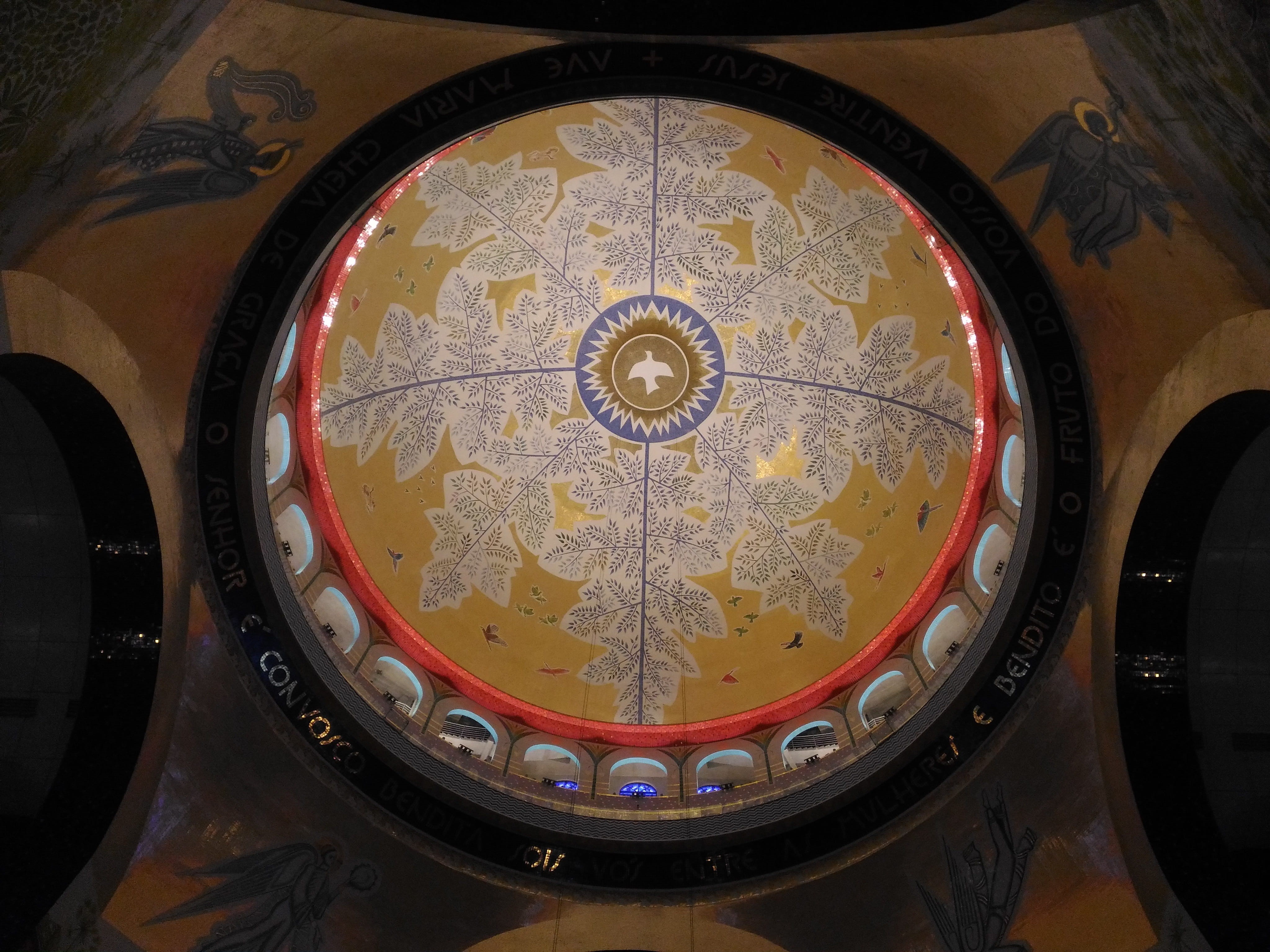 floral pattern, são paulo, illuminated, circle, temple, ceiling, dome, jesus, church, no people, pattern, maria, travel destinations, pope, prayers, pilgrimage, HD Wallpaper