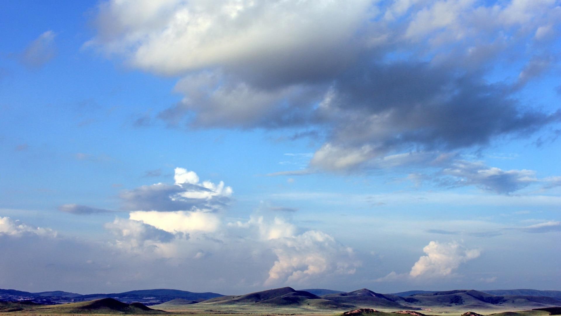 1080P, clouds, country, big, mongolia, nature and landscapes, sky, grass, plains, HD Wallpaper