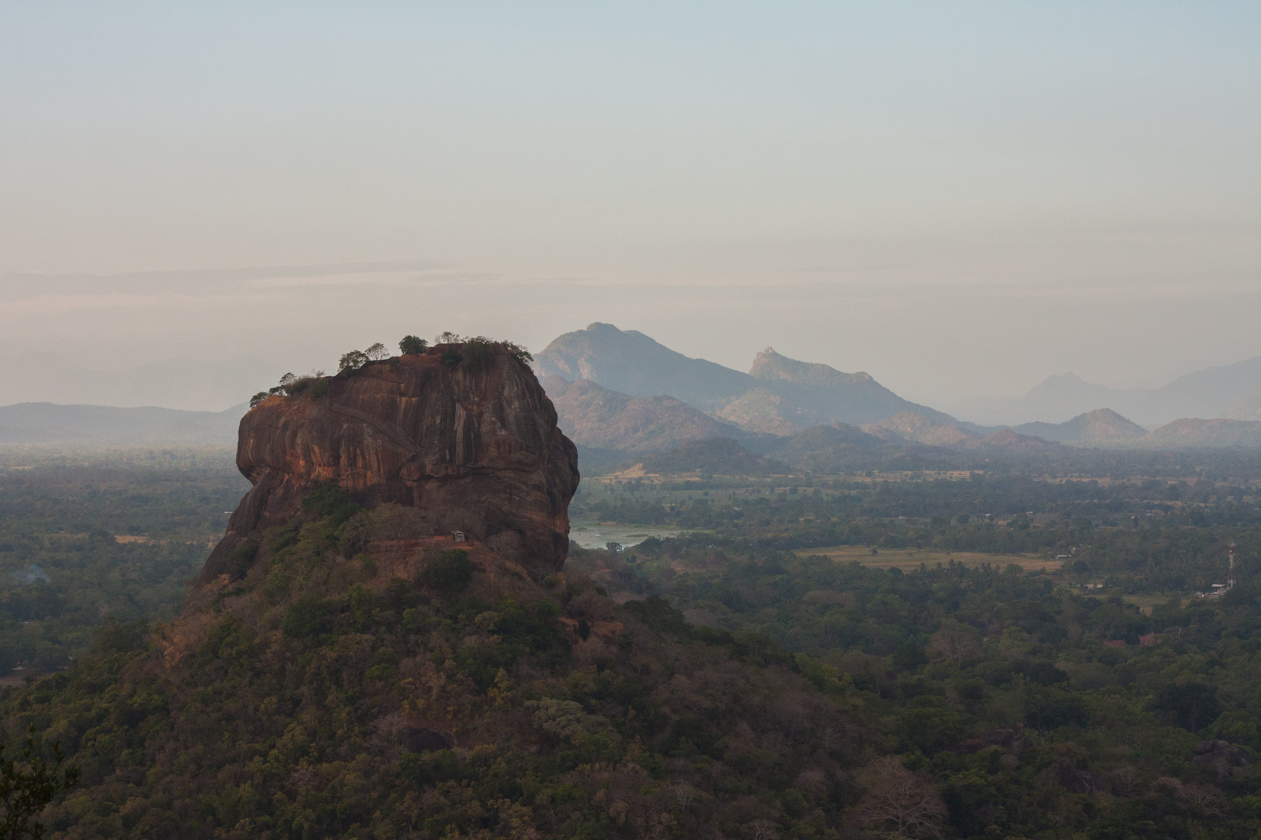 sky, remote, formation, mountain range, mountain, mountain peak, idyllic, cliff, sigiriya, no people, outdoors, rock, pidurangala rock, tranquility, 4K, HD Wallpaper