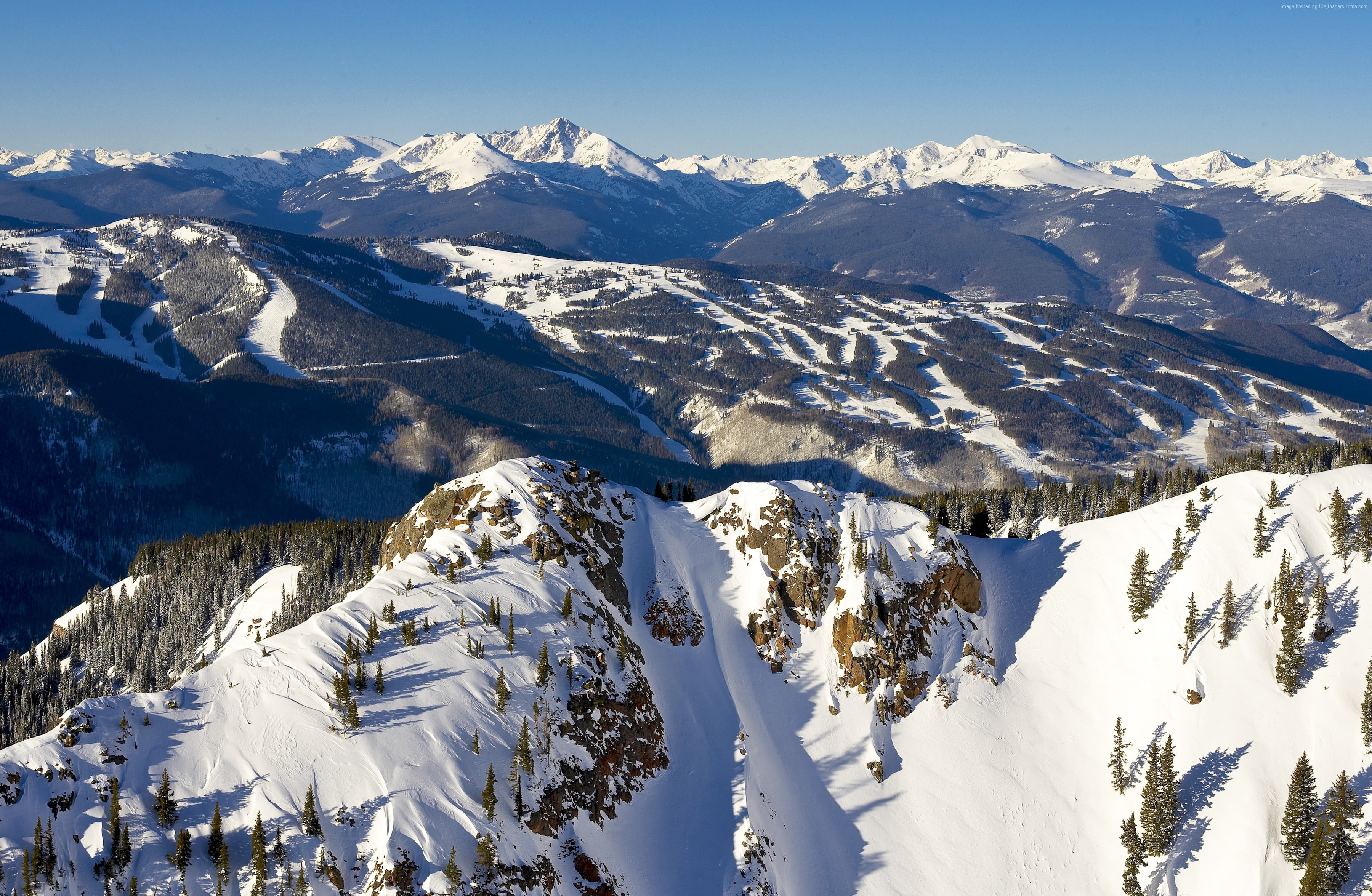Vail, 2K, 5k, 4k, travel, USA, mountains, snow, tourism, Colorado, HD Wallpaper