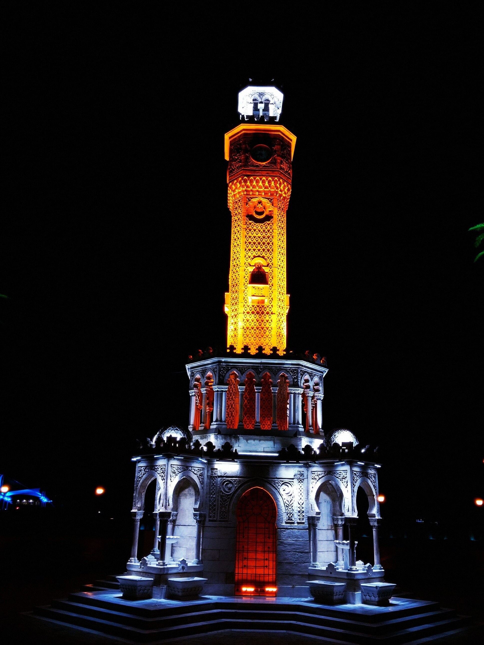 Clock Towers, 2K, night, Izmir, Phone HD Wallpaper