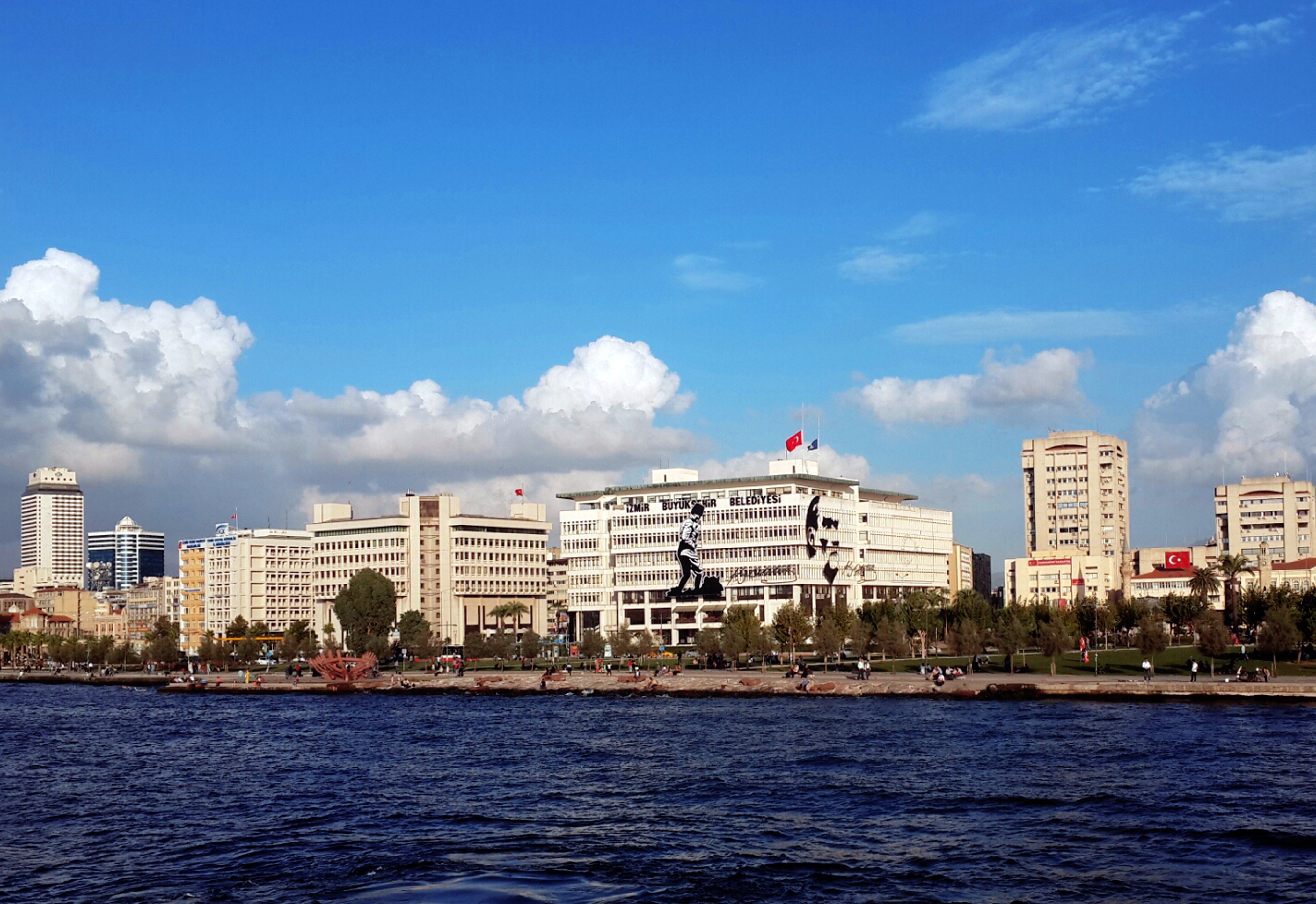 building, sky, cityscape, building exterior, travel, izmir, mourning, turkey, mansion, architecture, flag, near, iskele, residential district, port, river, HD Wallpaper