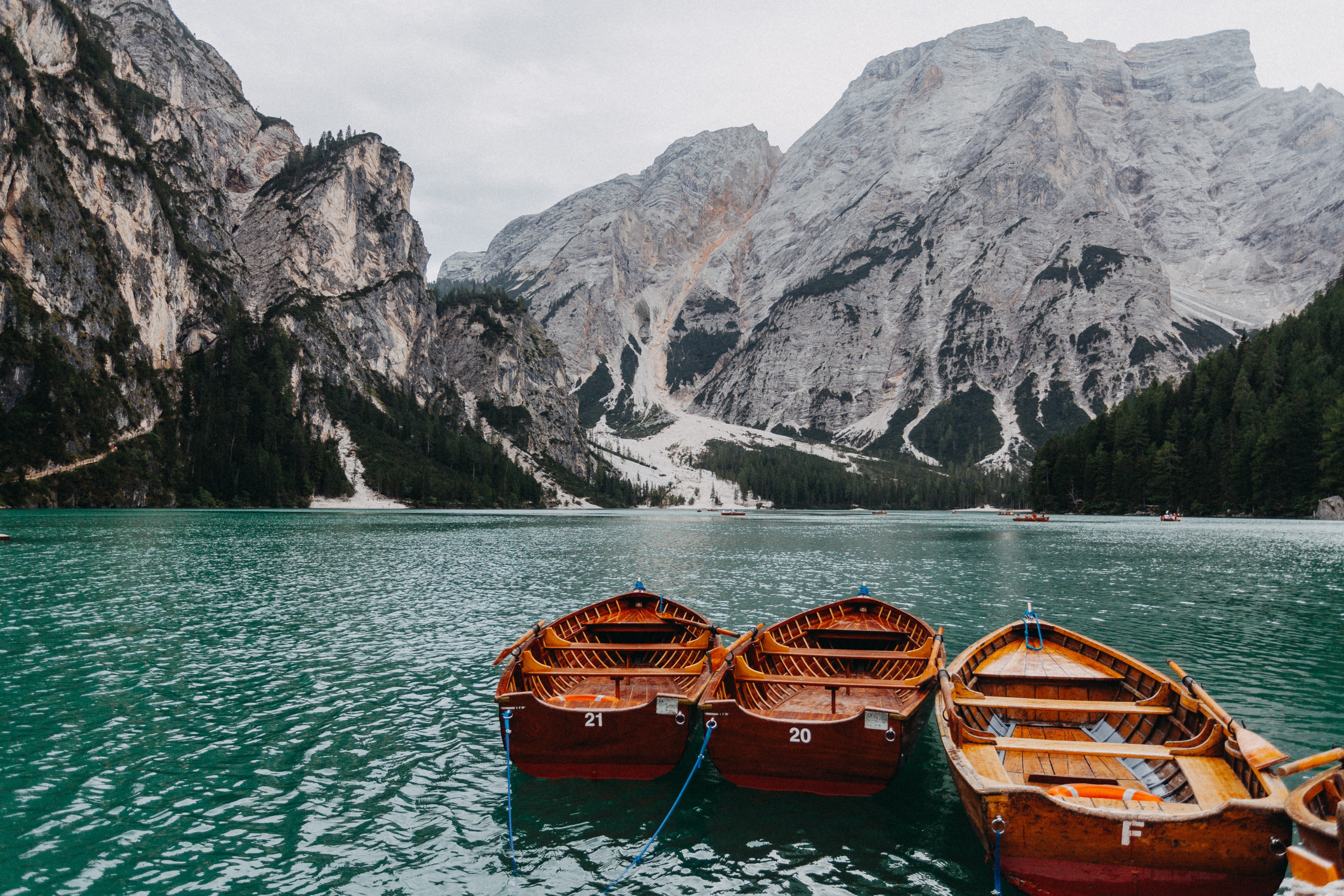 river, water, 5K, mountains, boat, nature, HD Wallpaper