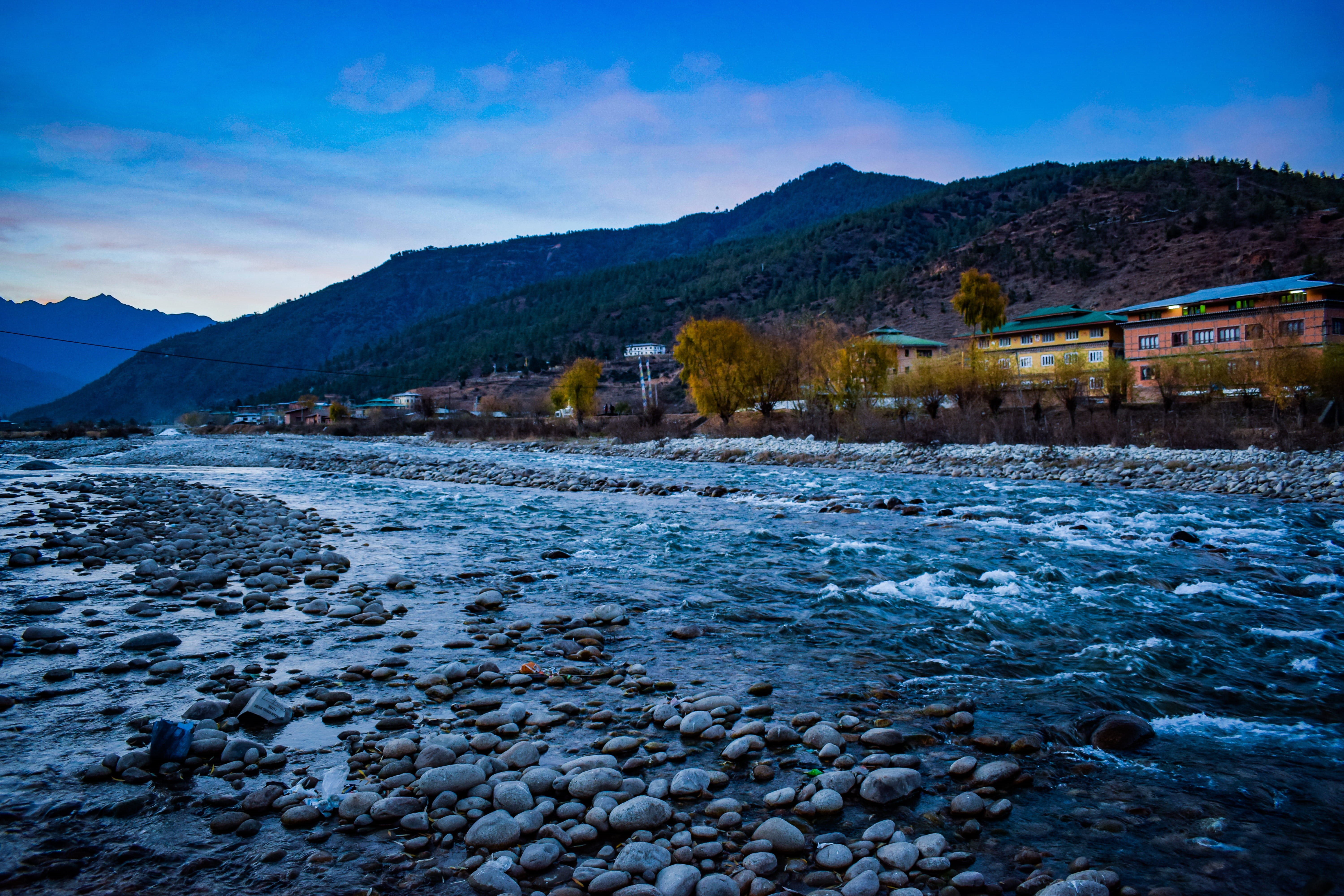 bhutan, tranquility, paro, tourism, mountain range, cloud - sky, building exterior, outdoor, built structure, tranquil scene, asia, 5K, snow, landscape, HD Wallpaper