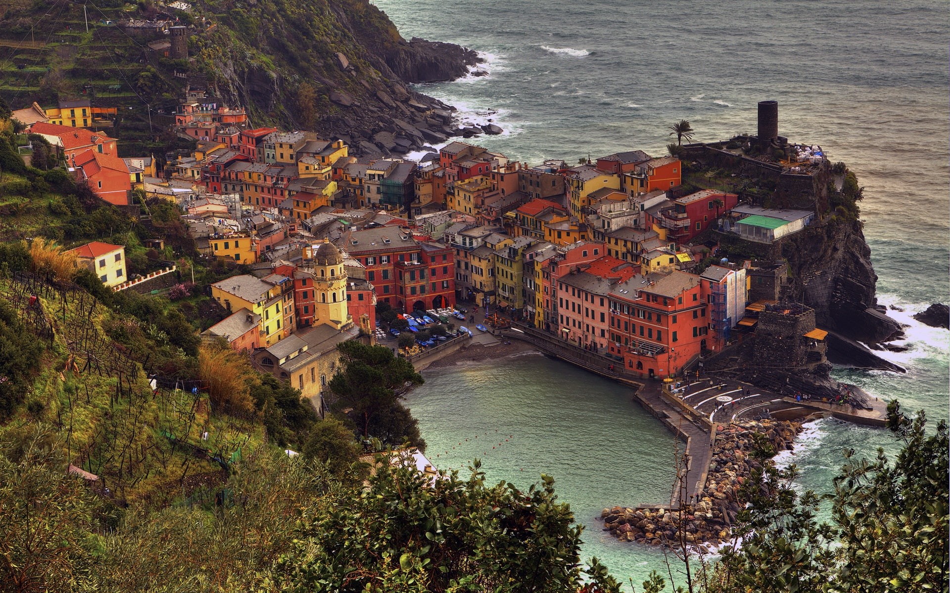 Italy, Manarola, Coast, 1080P, Cinque, Ligurian, Sea, Houses, Terre, HD Wallpaper
