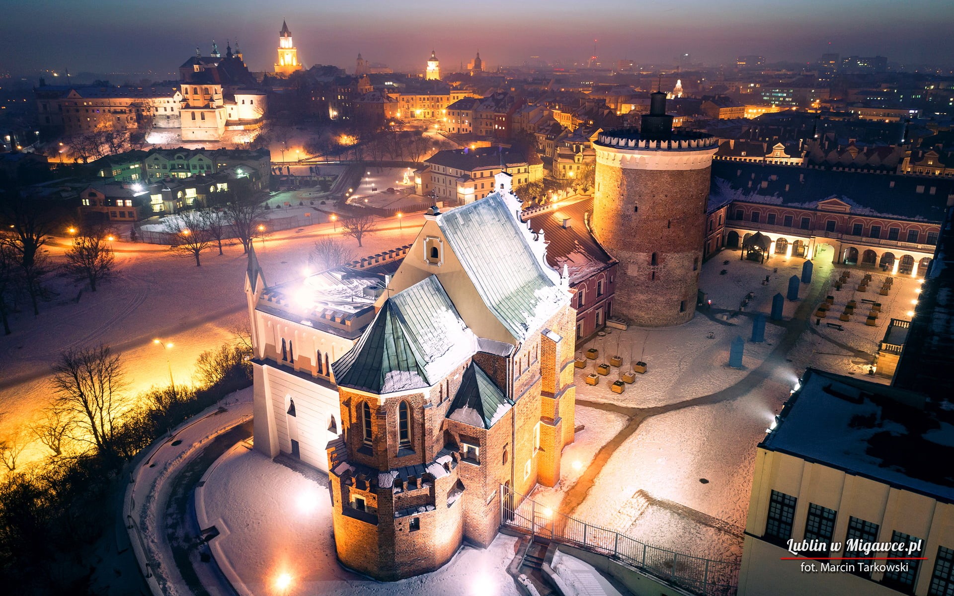no people, nature, Polish, Poland, lights, city, night, travel destinations, water, residential district, building, dusk, cityscape, sky, 1080P, illuminated, HD Wallpaper
