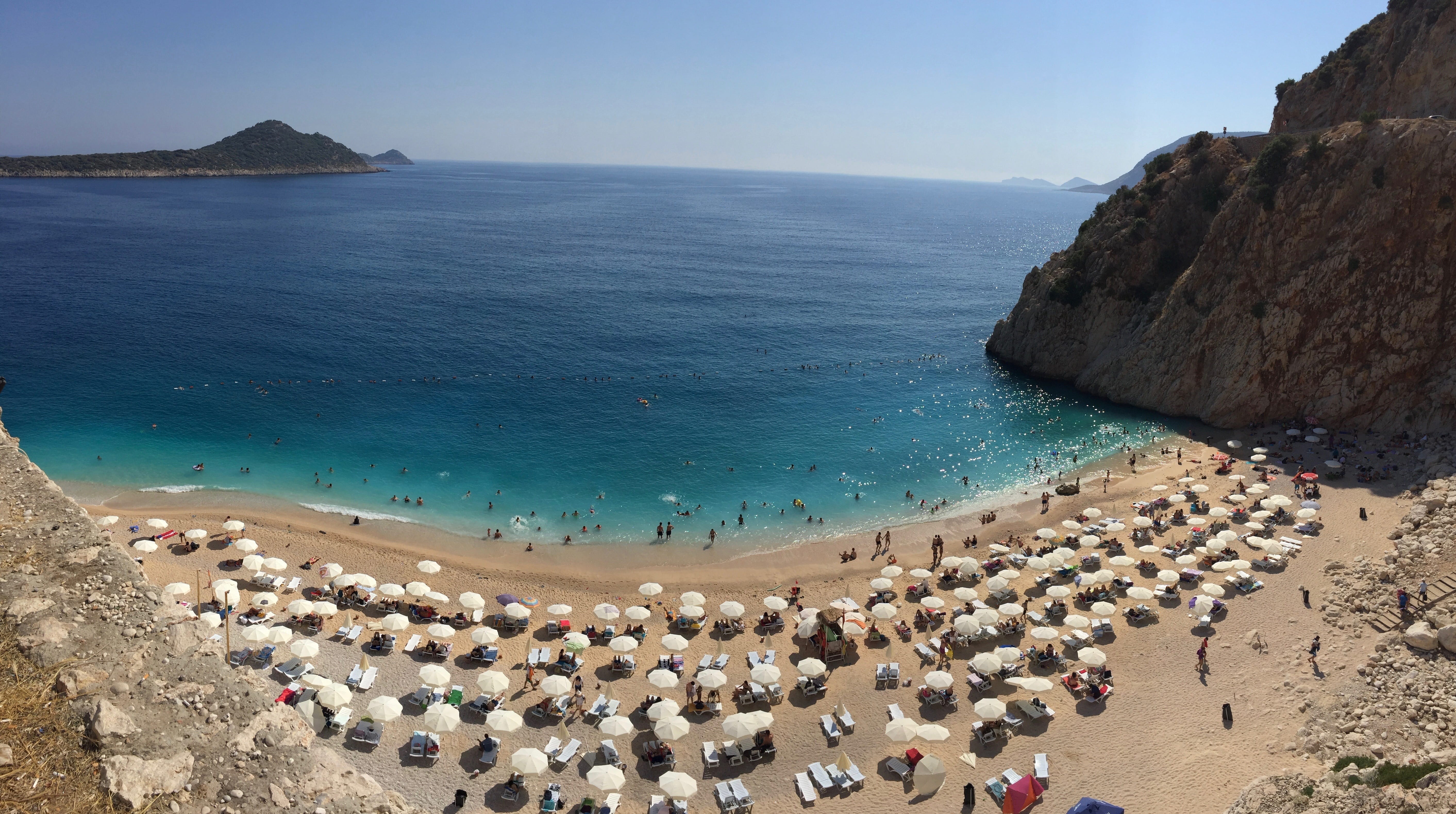 antalya mediterranean, outdoors, landscape, day, port, large group of people, group of people, beach, views of the sea, aesthetics, sea, high angle view, HD Wallpaper