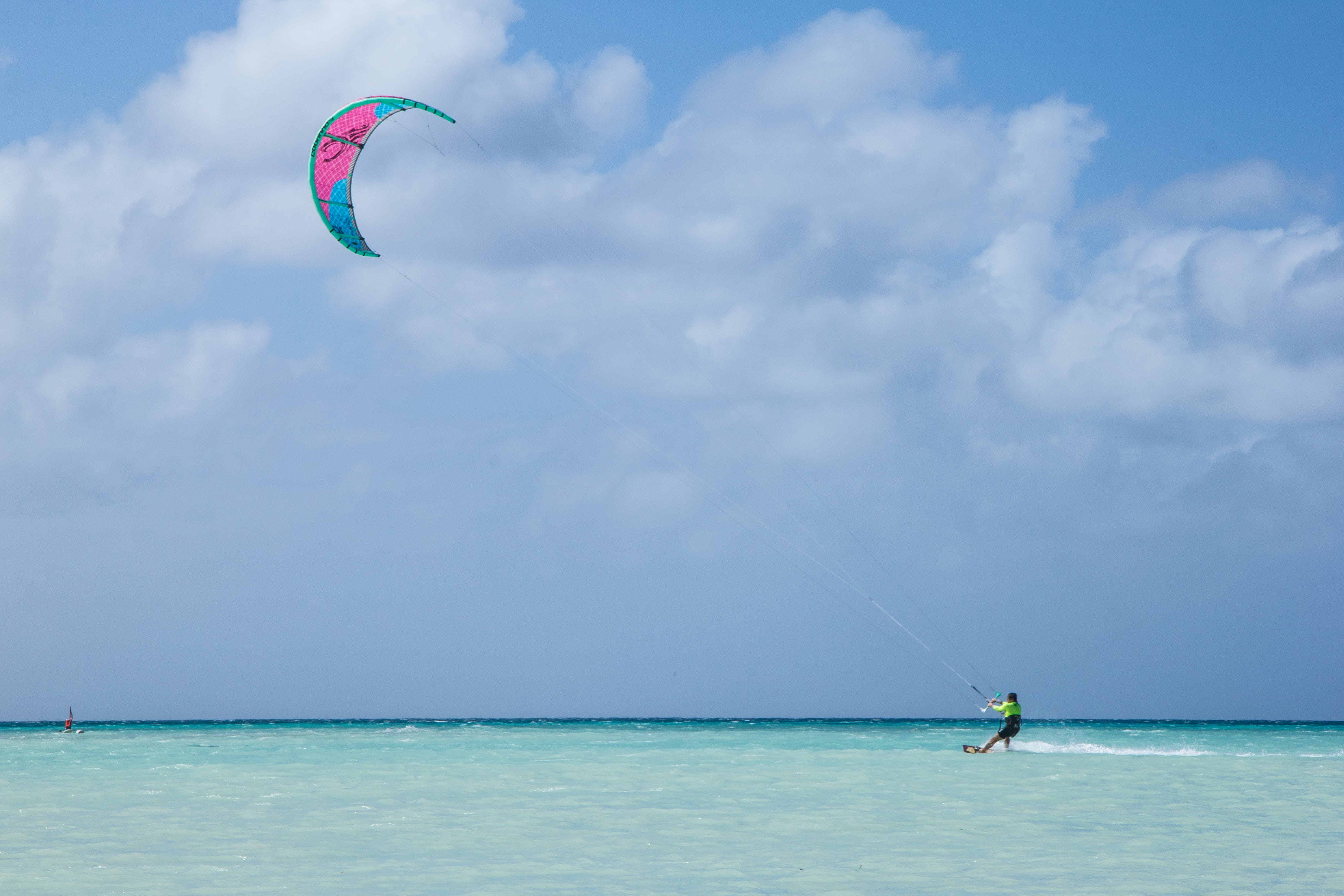 4K, sport, sea, kite, kiteboarding, leisure activity, horizon over water, adventure, palm beach, one person, horizon, kite - toy, sky, freedom, real people, HD Wallpaper
