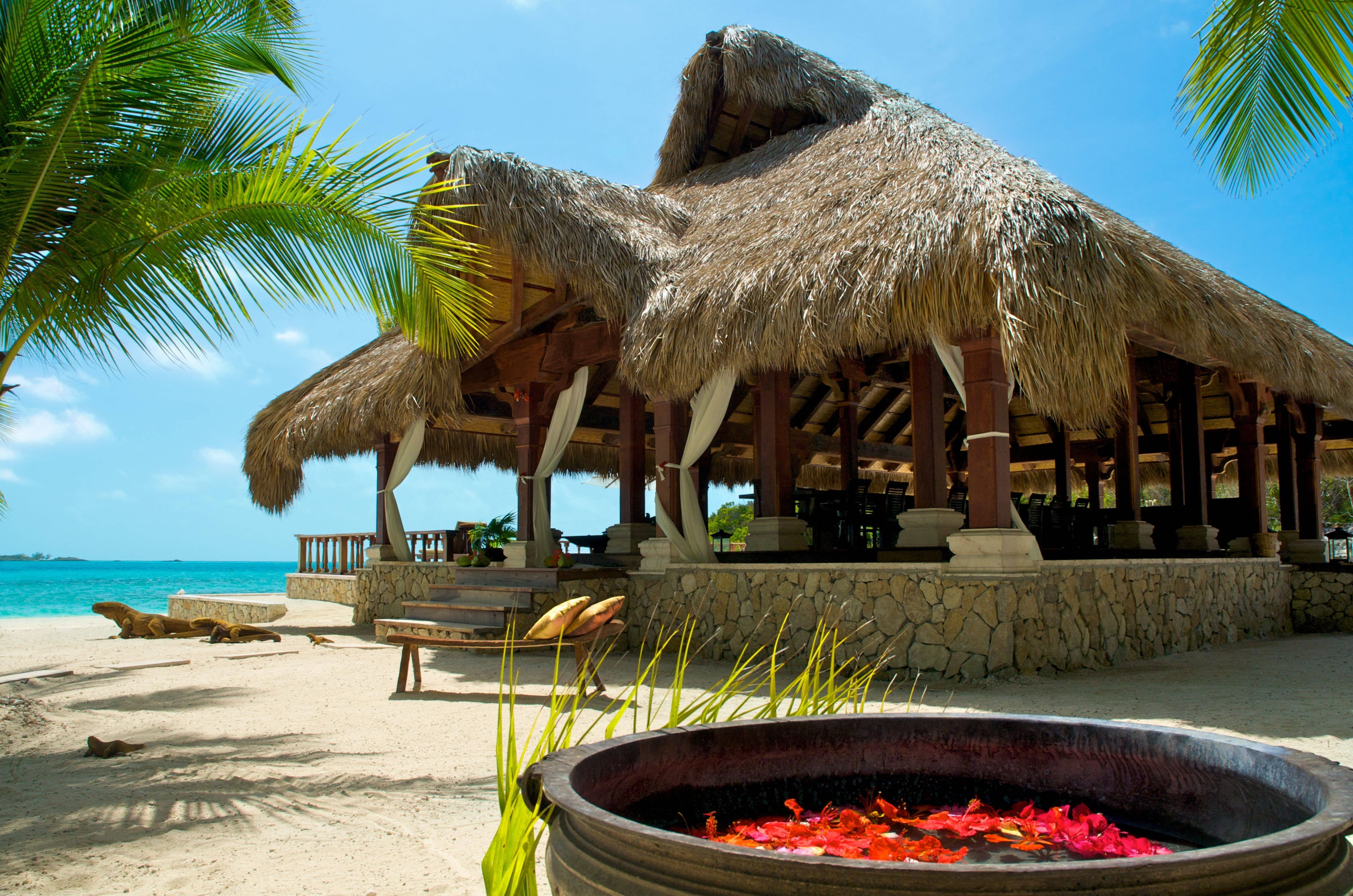 luxury, outdoors, landscape, sea, travel Destinations, parasol, tranquil Scene, day, umbrella, blue, caribbean Sea, relaxation, thatched roof, turquoise Colored, HD Wallpaper