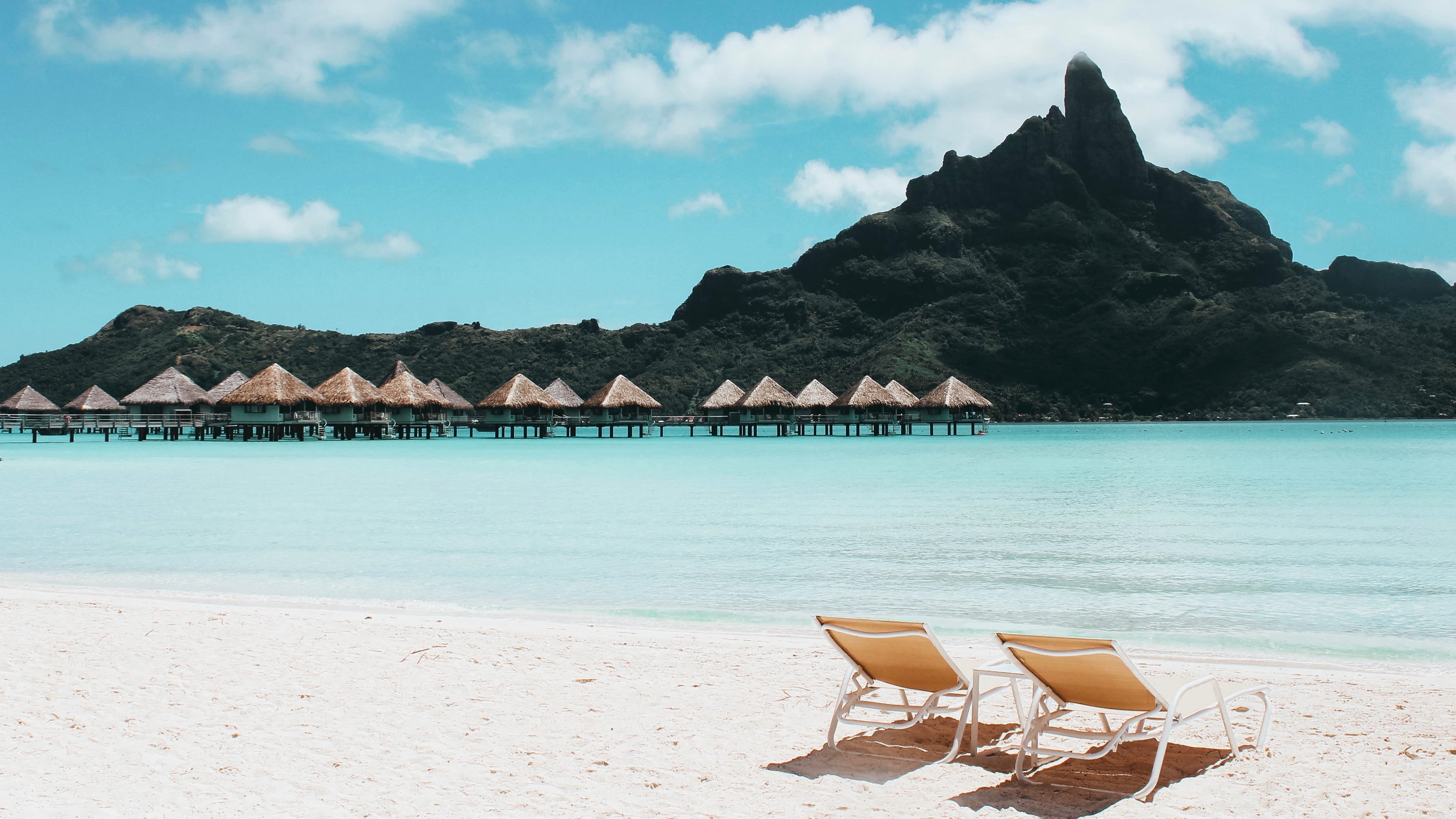 4K, nature, tranquility, lagoon, bora bora, seat, sea, no people, beauty in nature, beach, land, outdoors, sand, island, idyllic, tranquil scene, day, HD Wallpaper